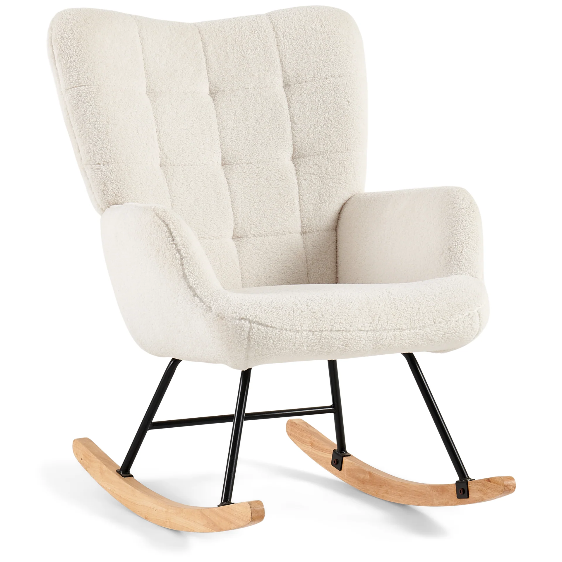 Allison fauteuil à bascule avec accoudoirs - peluche blanche/imitation peau de mouton