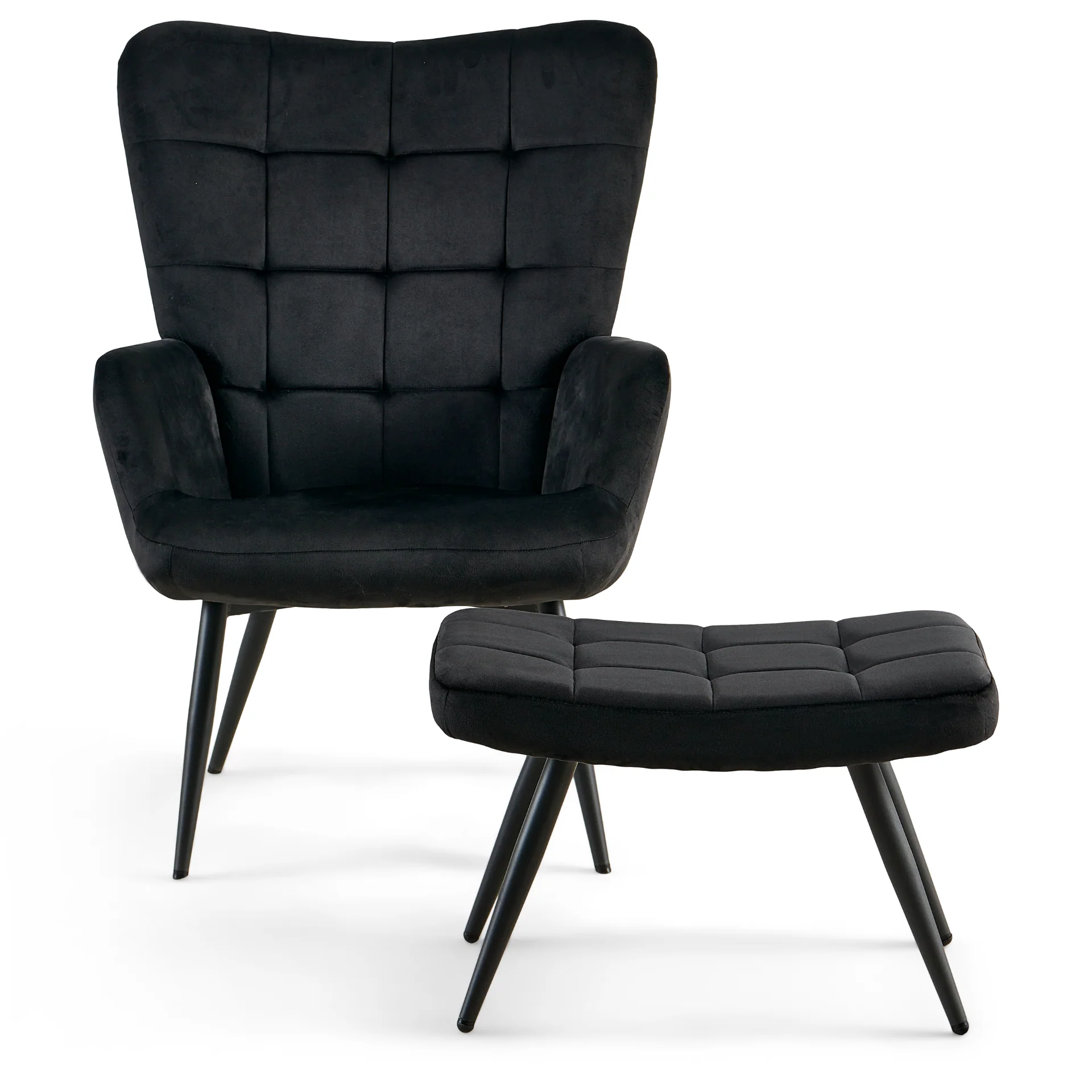 Allison Fauteuil avec repose-pieds - velours noir - Image 4