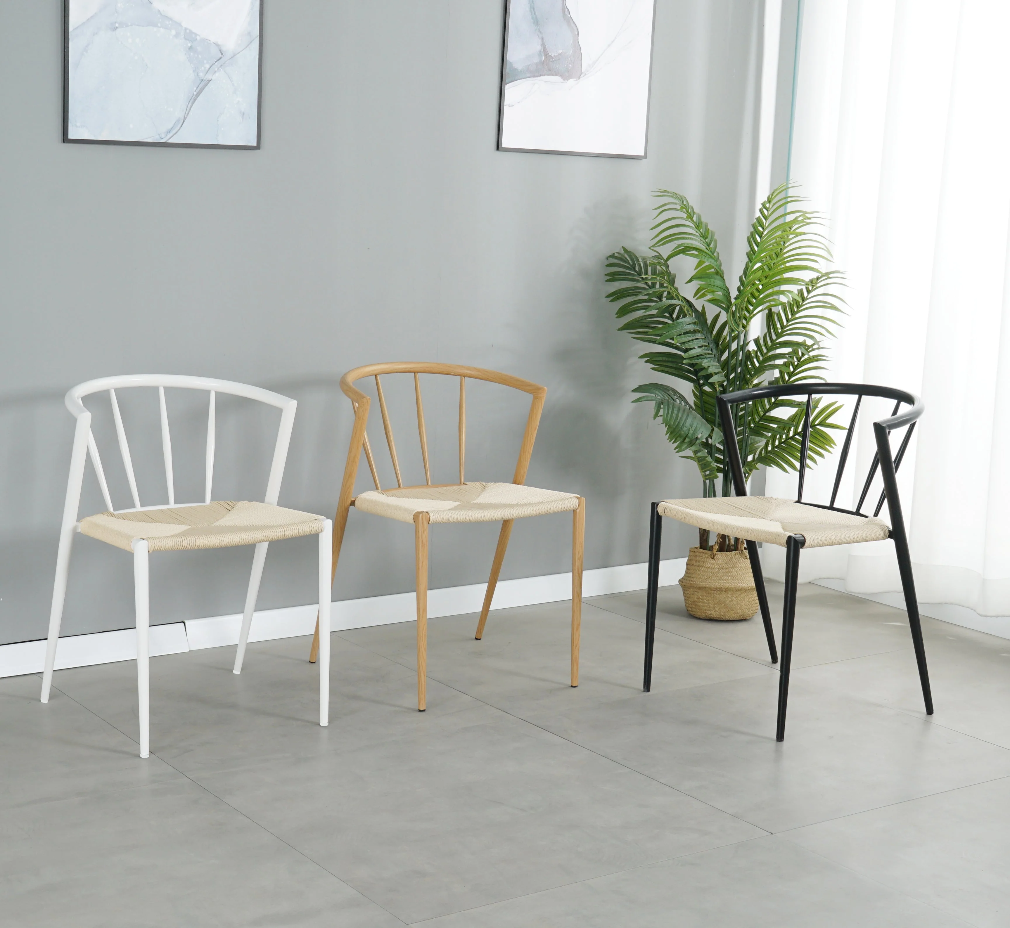 Bella - Chaise de salle à manger blanche avec siège en rotin - Image 4