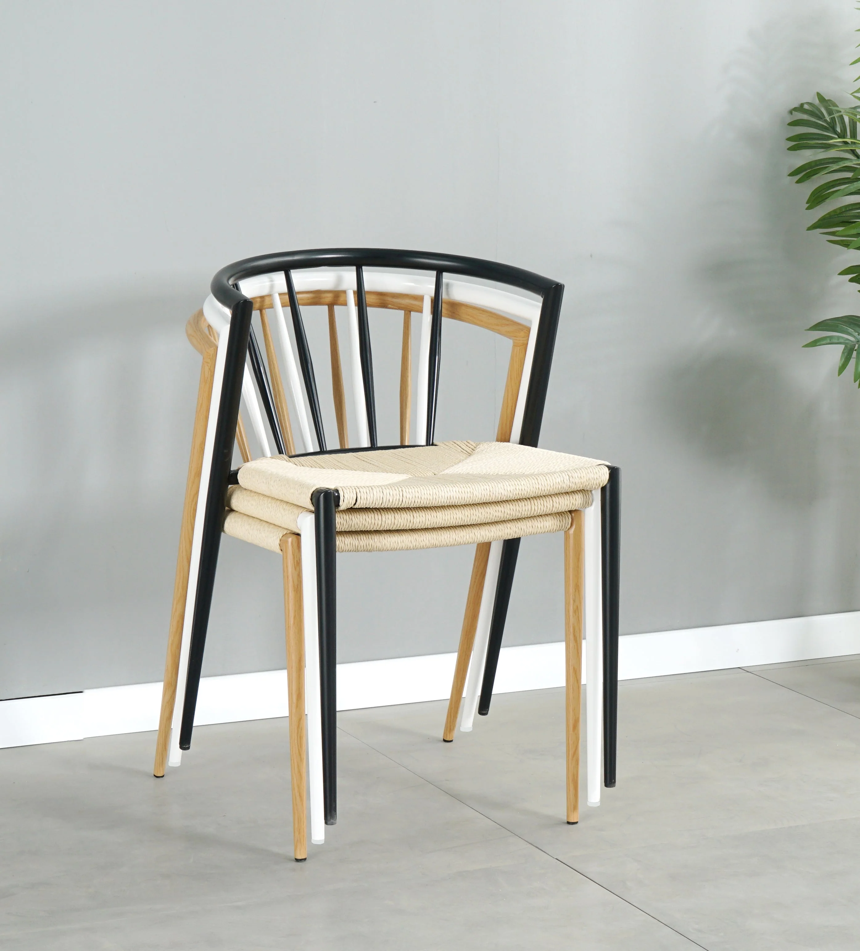 Bella - Chaise de salle à manger blanche avec siège en rotin - Image 9