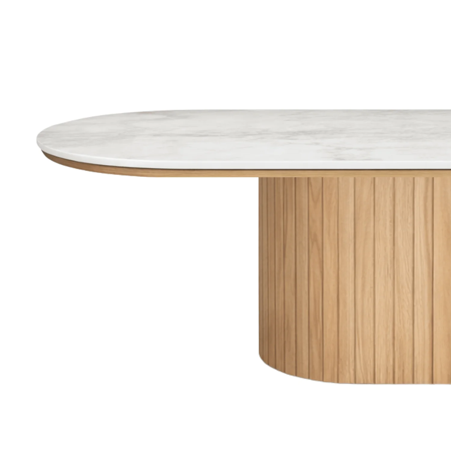 Bobby - Table basse ovale avec plateau en pierre beige clair et base en chêne 120x55x45 cm - Image 5