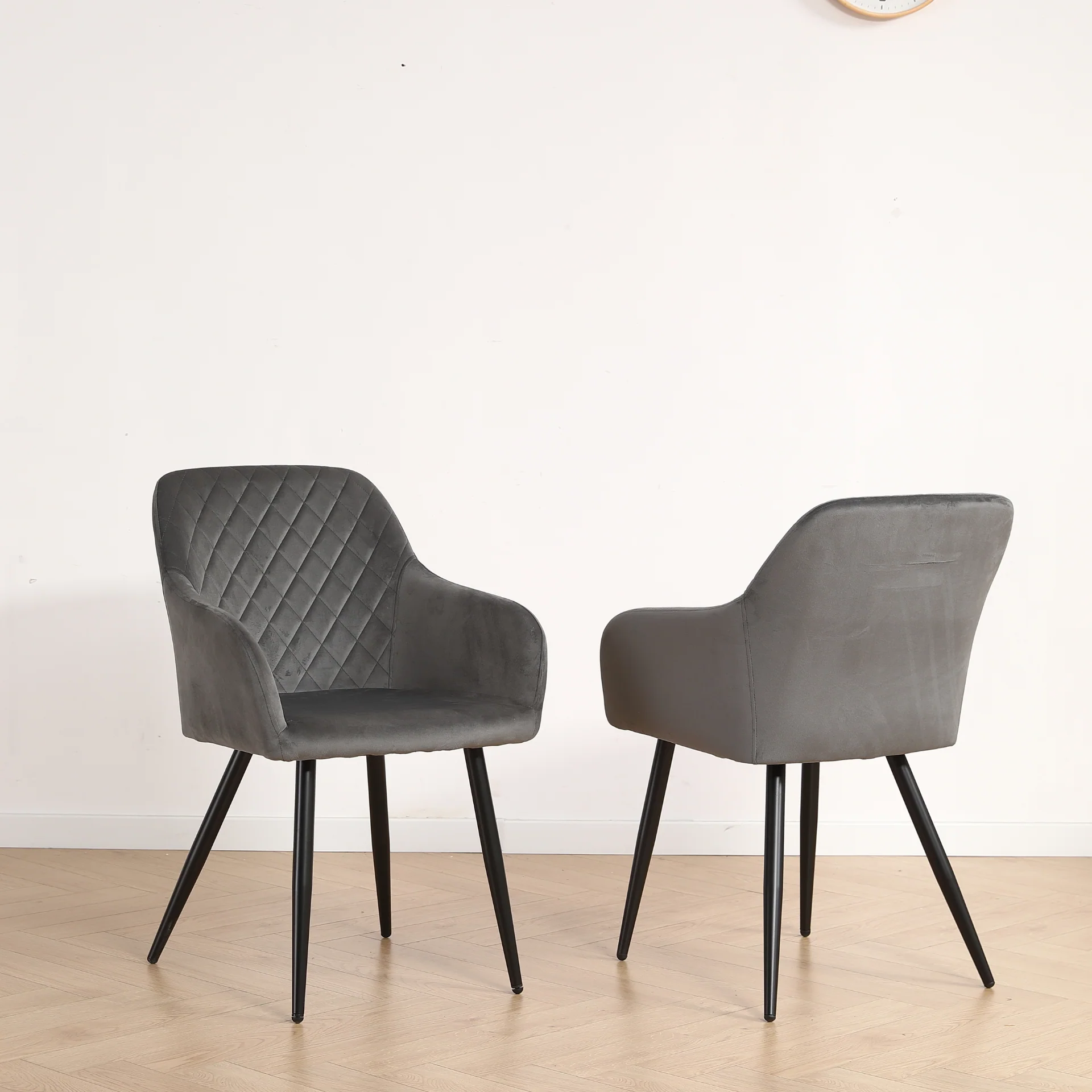 Carlo - Chaise de salle à manger en velours gris avec accoudoirs - Image 3