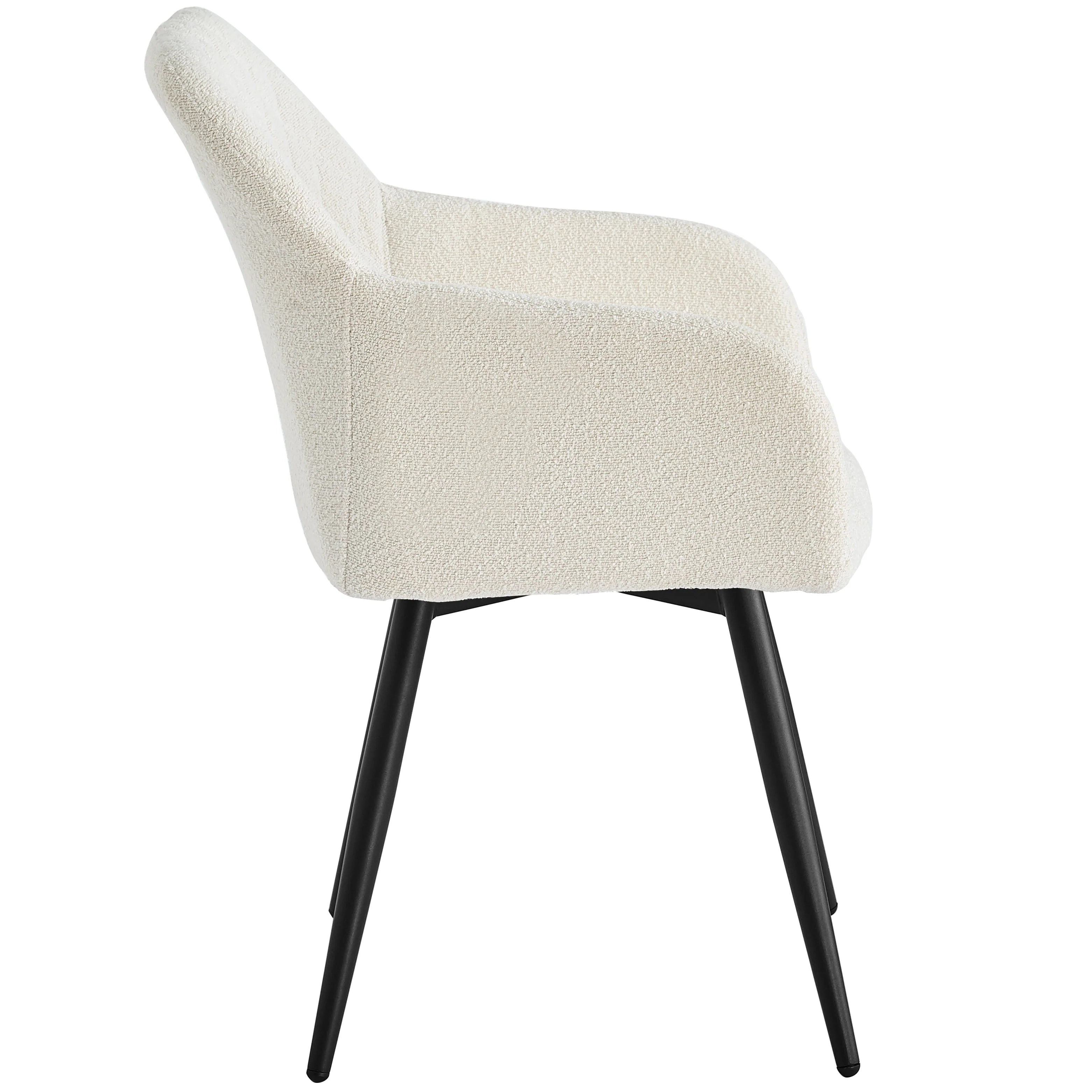 Carlo - Chaise de salle à manger rembourrée en bouclé blanc avec accoudoirs - Image 3