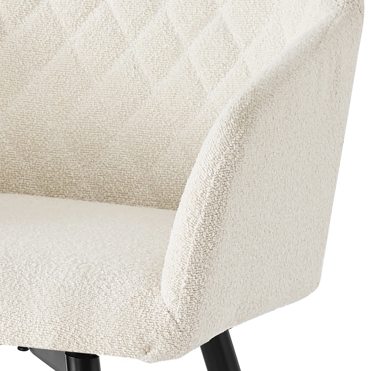 Carlo - Chaise de salle à manger rembourrée en bouclé blanc avec accoudoirs - Image 6