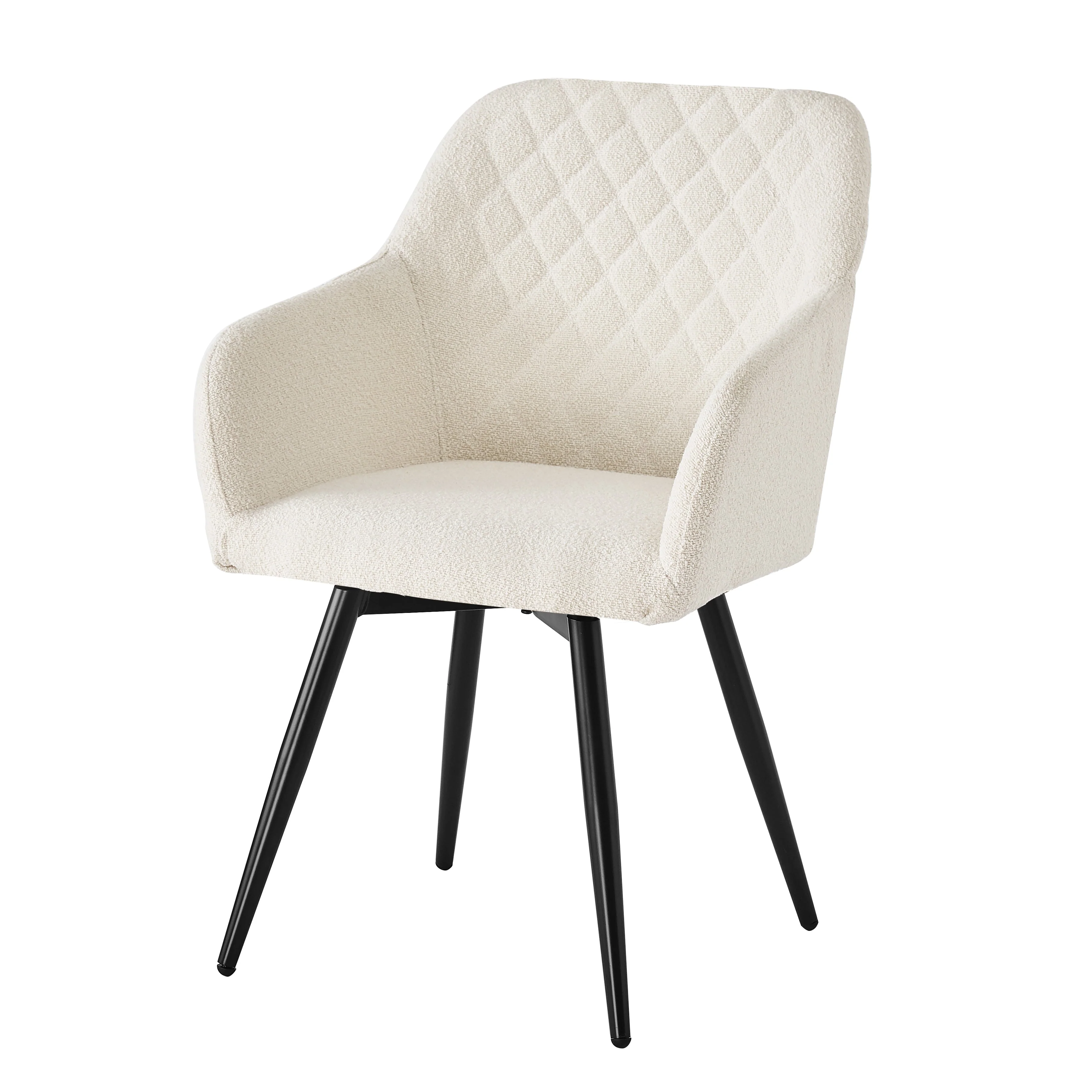 Carlo - Chaise de salle à manger rembourrée en bouclé blanc avec accoudoirs - Image 7