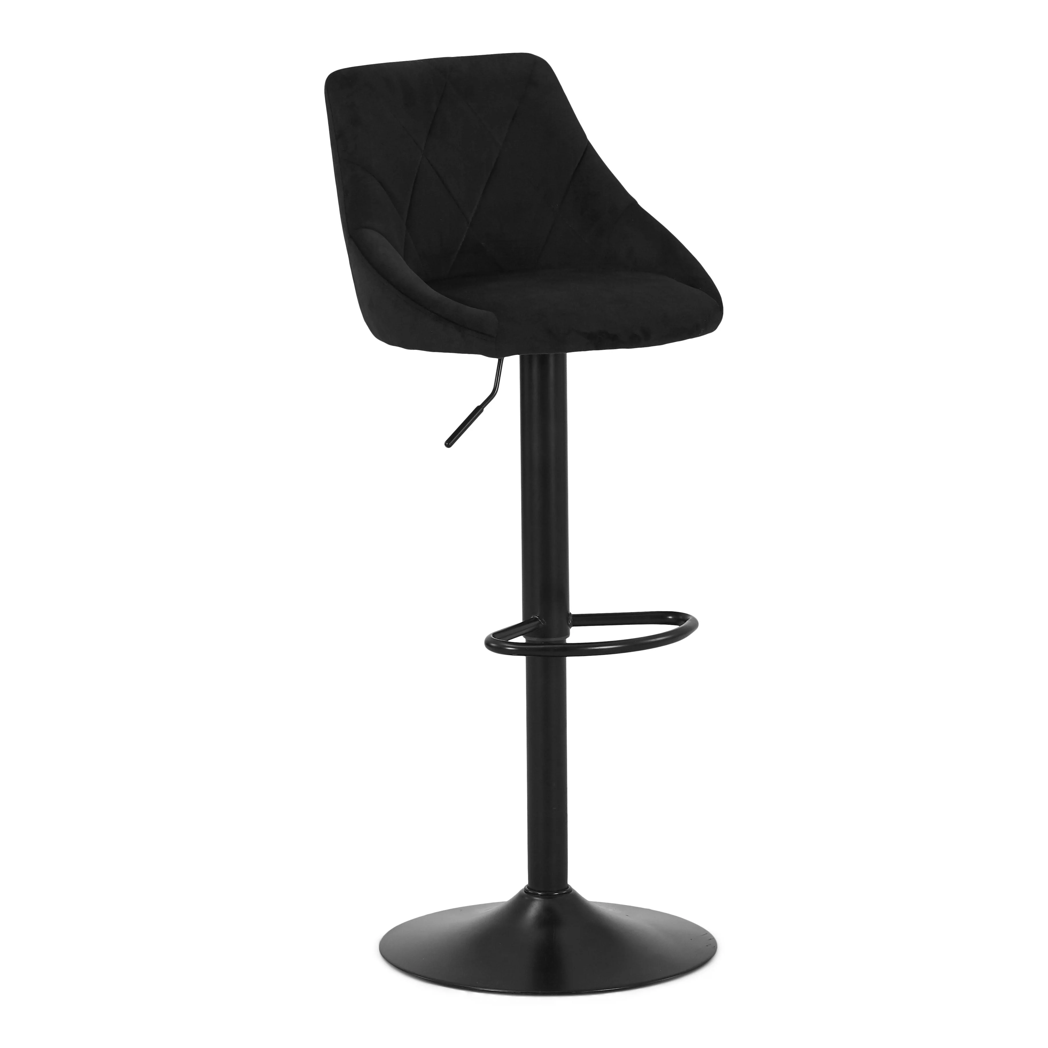 Cassie - Tabouret de bar en velours noir réglable et pivotant à 360 degrés