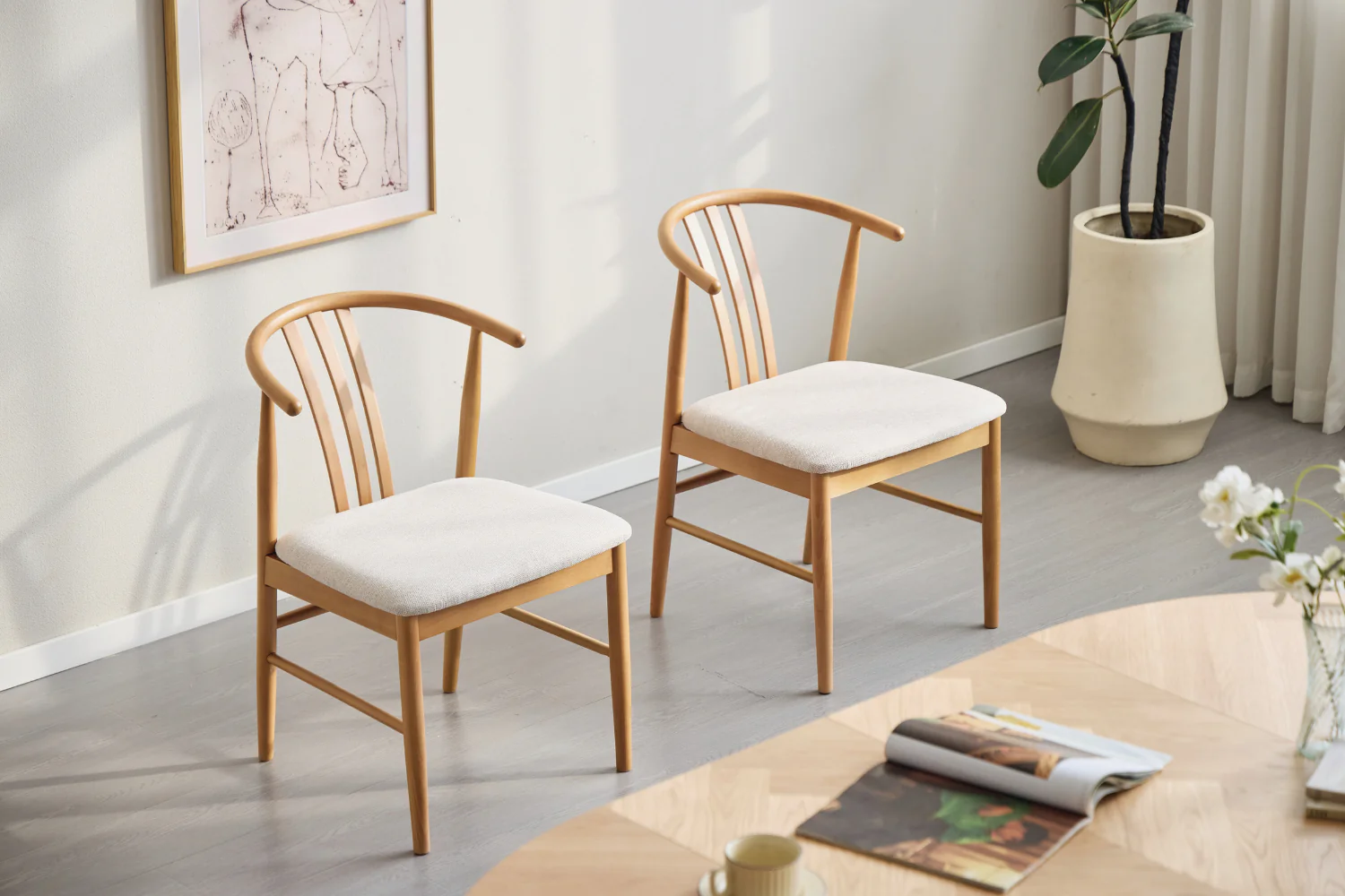 Lizzie Chaise de salle à manger en hêtre avec assise tapissée en beige - Image 11