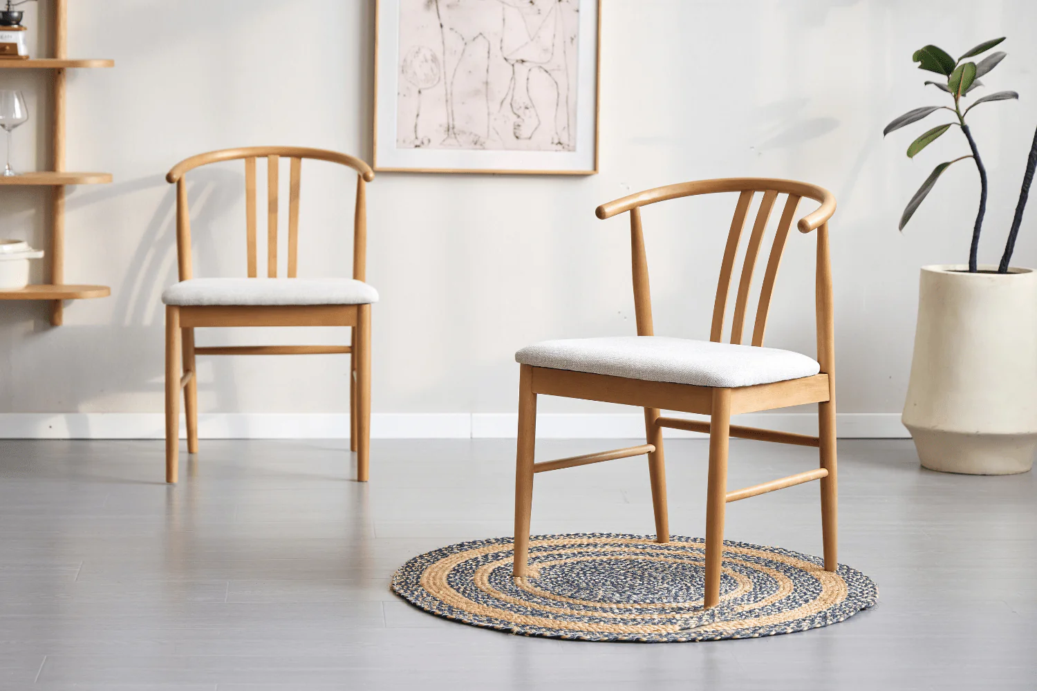 Lizzie Chaise de salle à manger en hêtre avec assise tapissée en beige - Image 4
