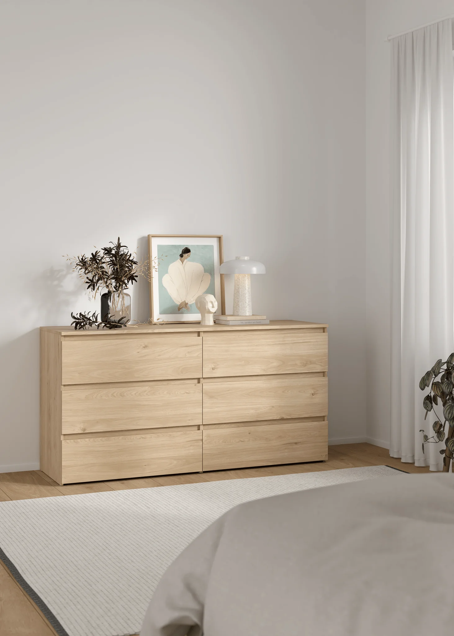 Maise commode H:70 x L:138 x L:41 cm avec 6 tiroirs en aspect chêne - Image 2