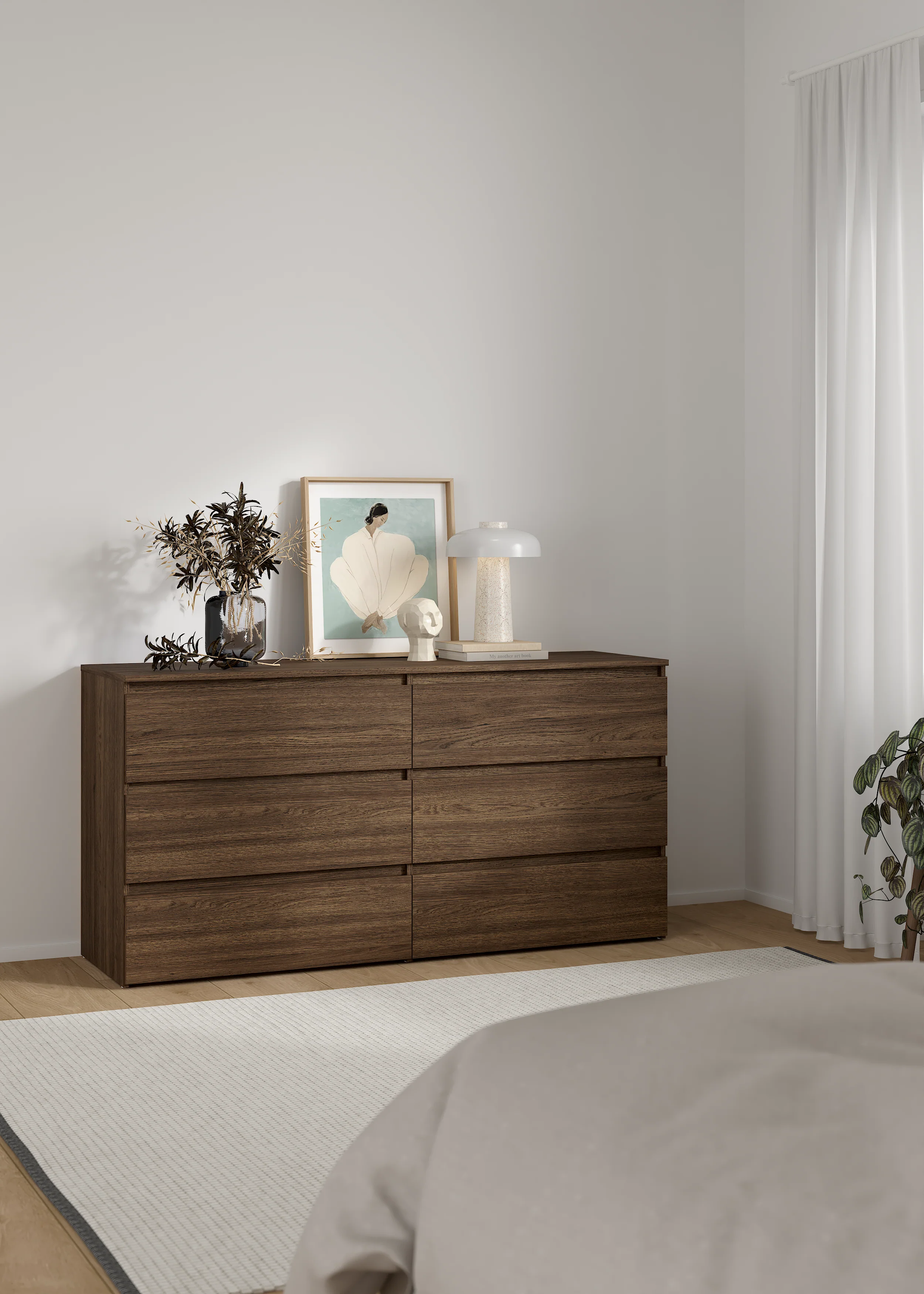 Maise commode H:70 x L:138 x L:41 cm avec 6 tiroirs en aspect chêne fumé - Image 2