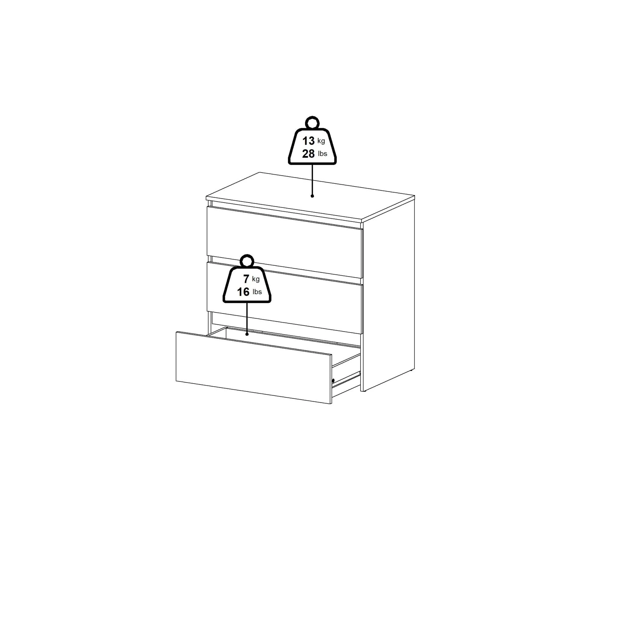 Maise commode H:70 x L:70 x P:41 cm avec 3 tiroirs en aspect chêne - Image 10
