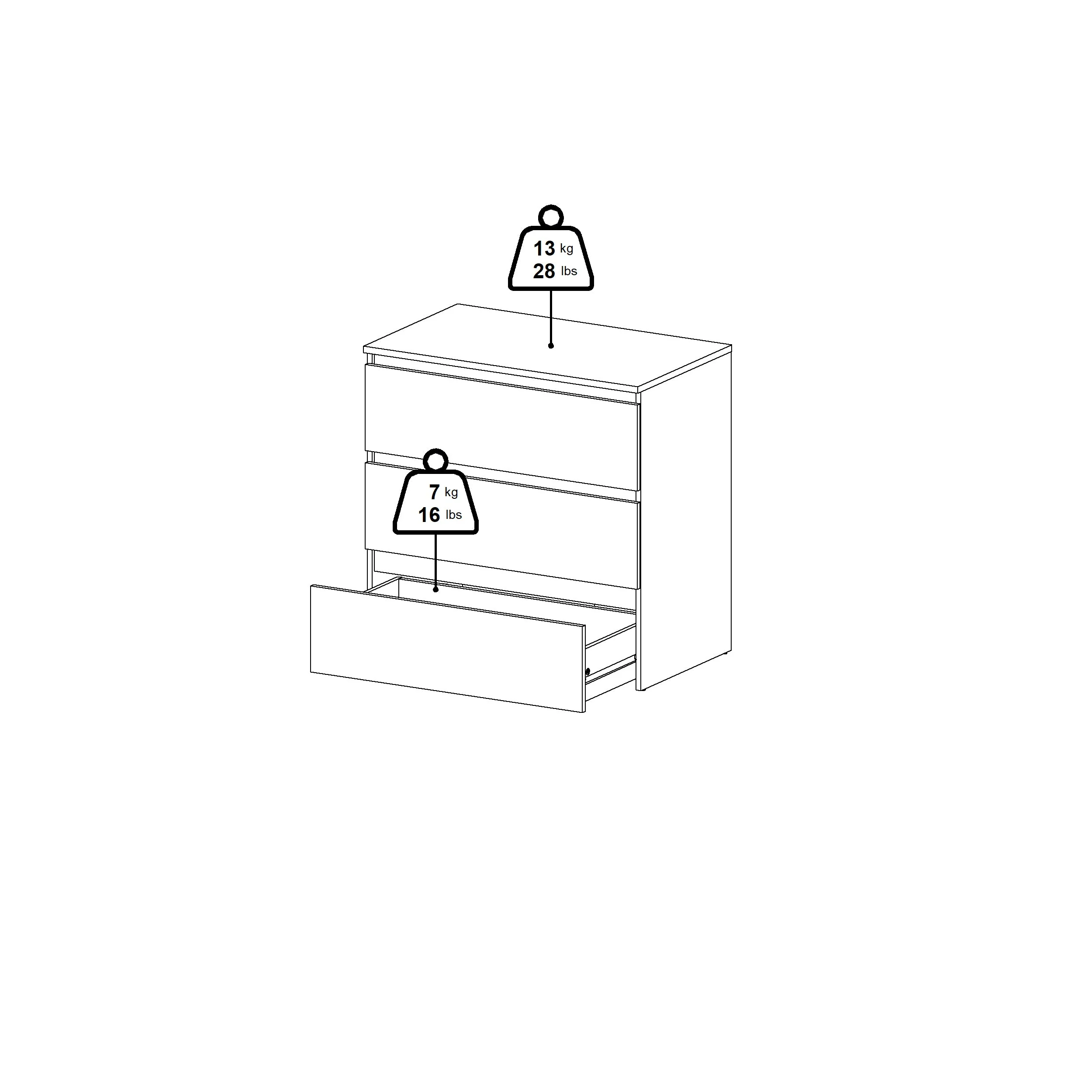 Maise commode H:70 x L:70 x P:41 cm avec 3 tiroirs en aspect chêne fumé - Image 8