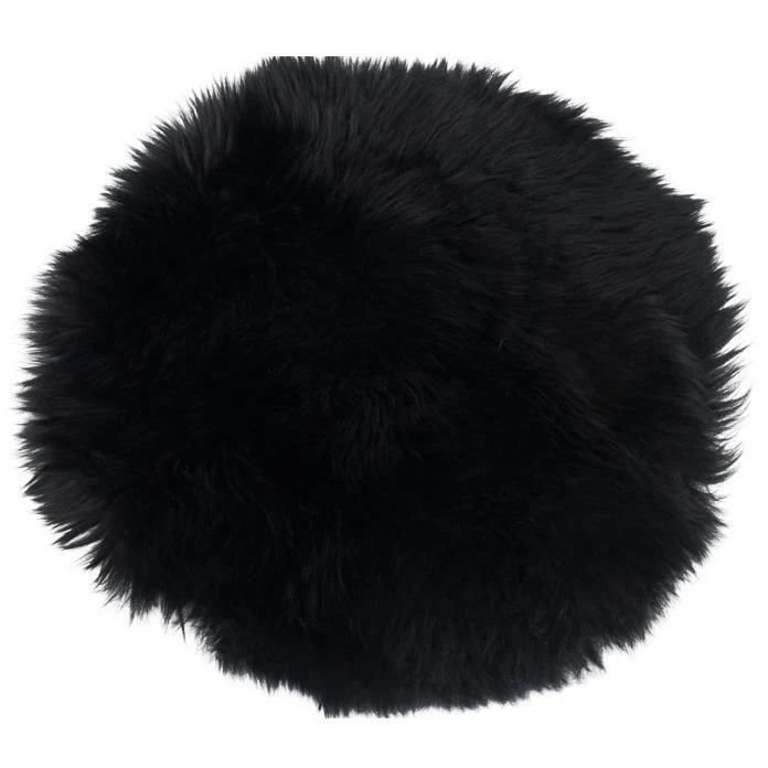 Coussin en véritable peau d’agneau – Noir Ø35 cm