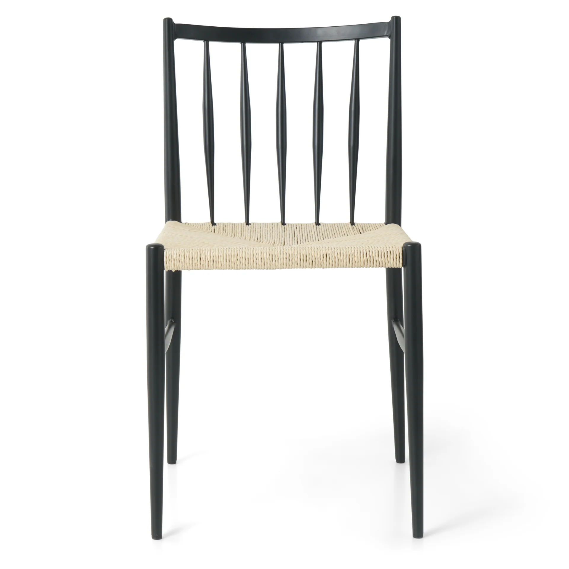 Elena - Chaise de salle à manger noire avec assise en rotin tressé - Image 3