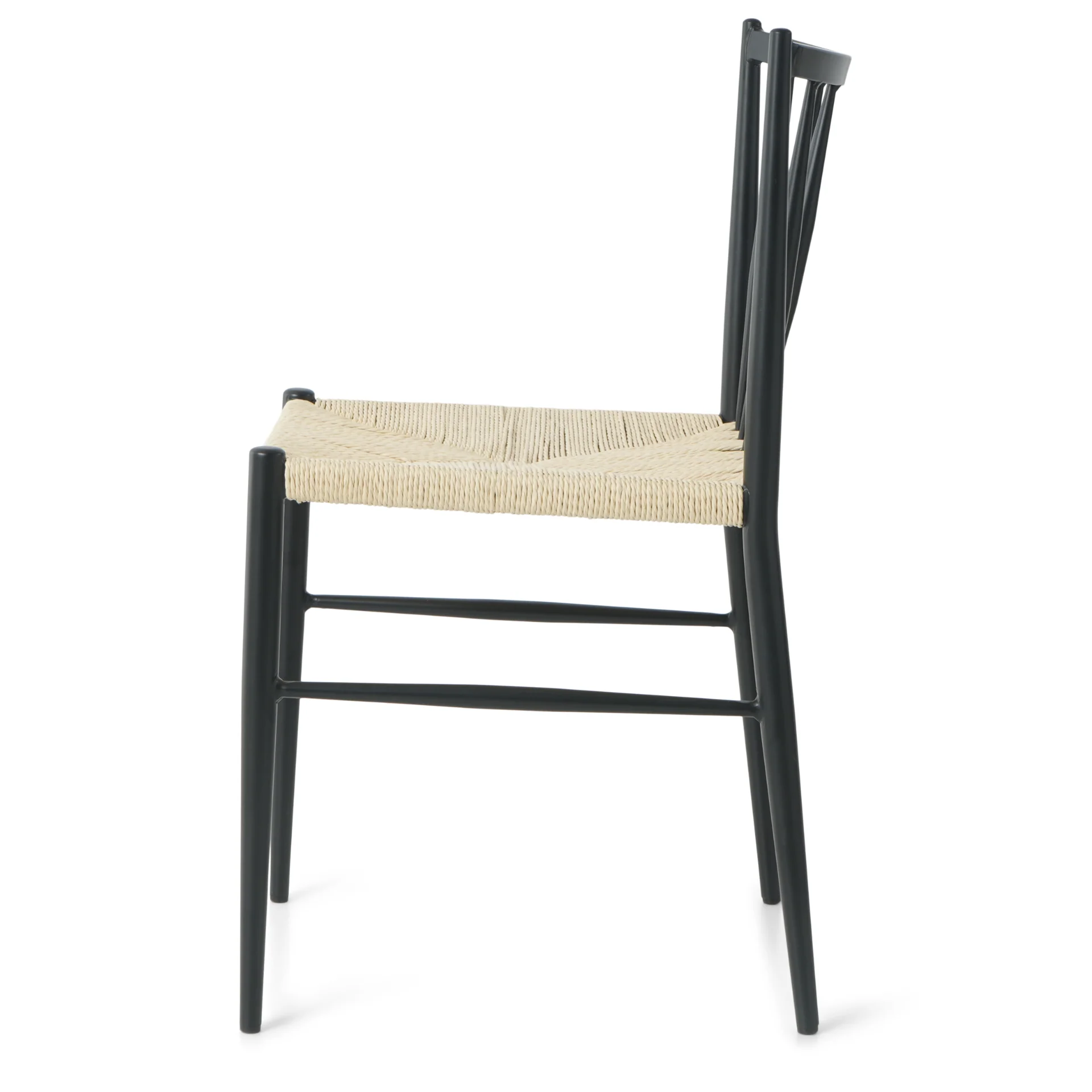 Elena - Chaise de salle à manger noire avec assise en rotin tressé - Image 4