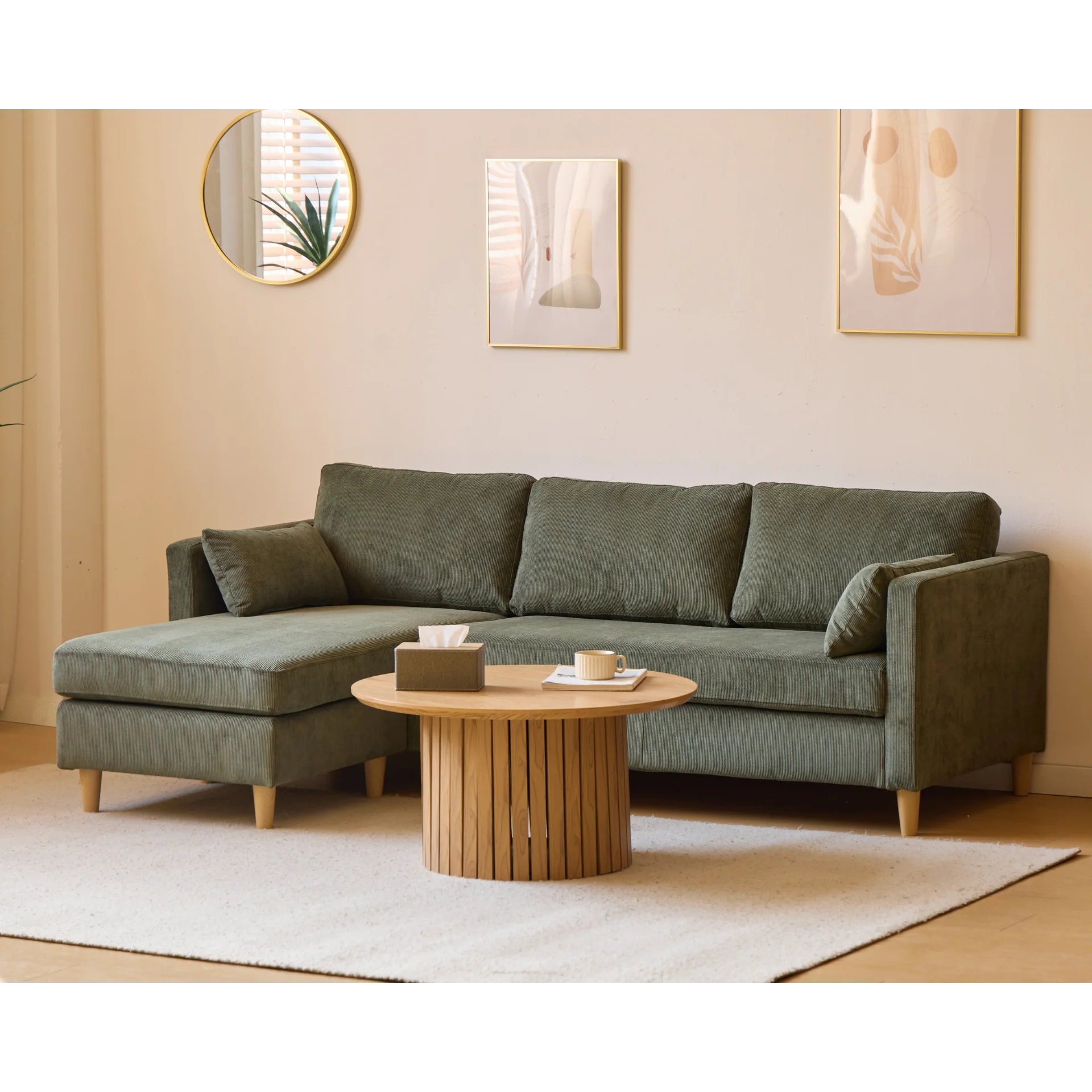 Ellis - Canapé avec méridienne réversible droite ou gauche en velours vert - L : 215 x P : 82 x H : 78 cm - Image 3