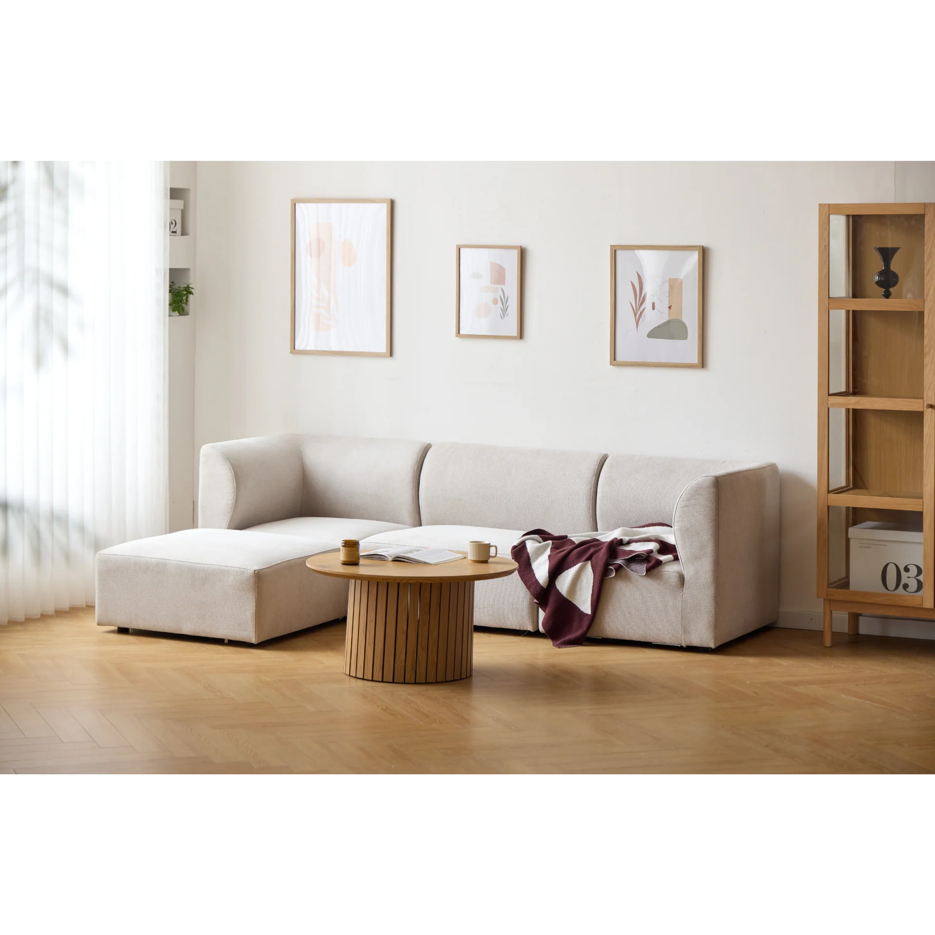 Emilia canapé modulaire en beige 3 modules avec méridienne droite et gauche L : 243 x P : 158 x H : 72 cm - Image 3