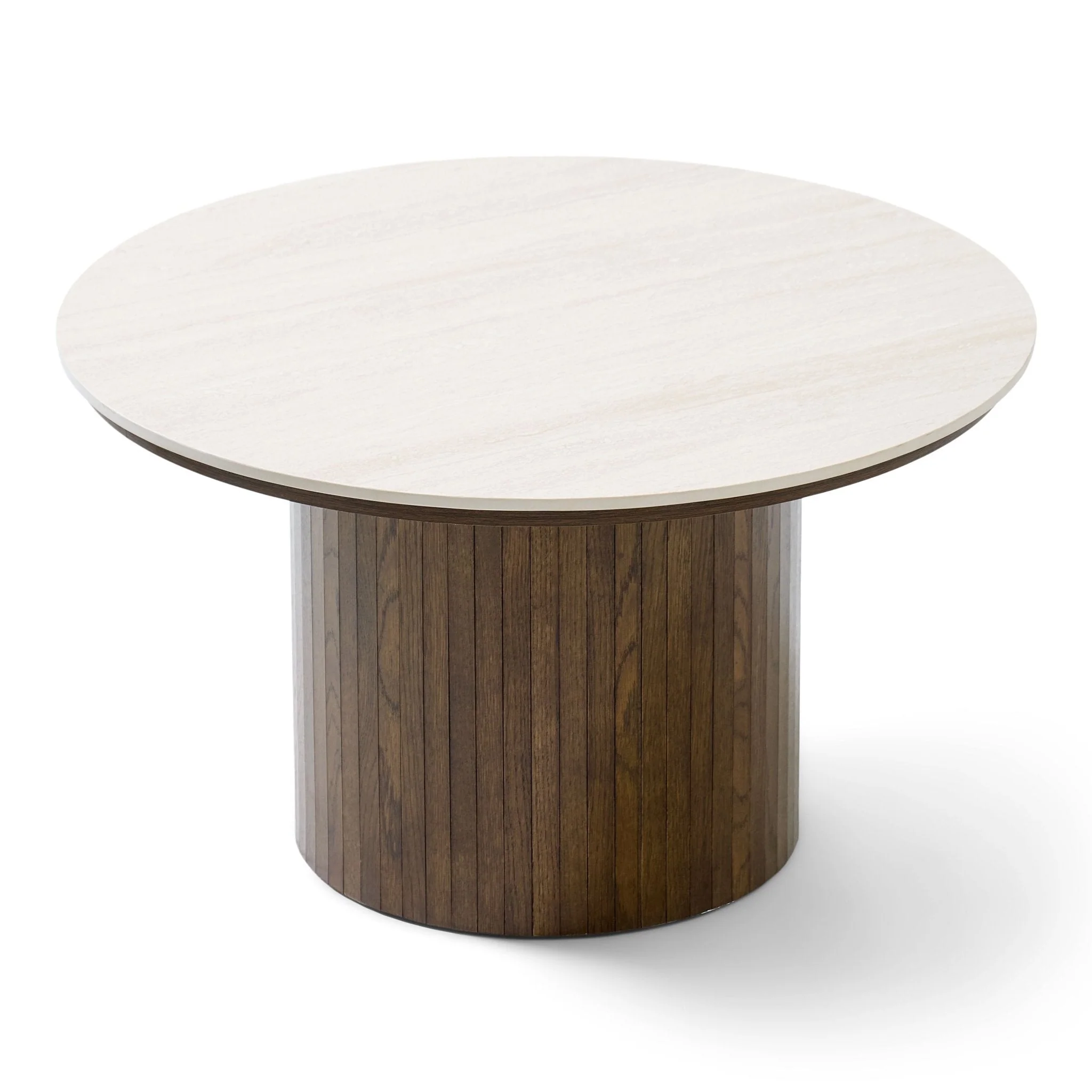 Enzo - Table basse avec plateau en pierre et pied en lamelles de chêne fumé Ø78 cm - Image 9