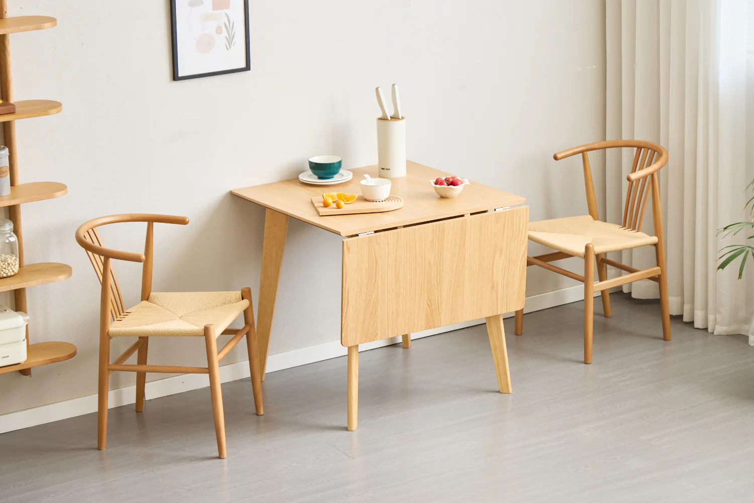 Ezra - Table à abattants en chêne avec rallonges en placage de chêne laqué - 80/120 x 80 cm - Image 10
