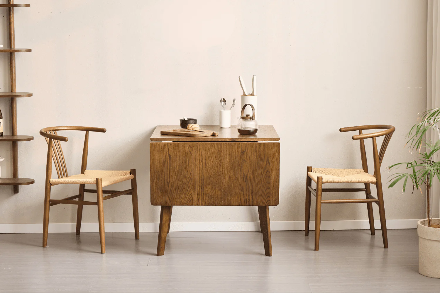 Ezra - Table de salle à manger pliante en chêne fumé avec rallonges en placage chêne laqué - 80/120 x 80 cm - Image 3