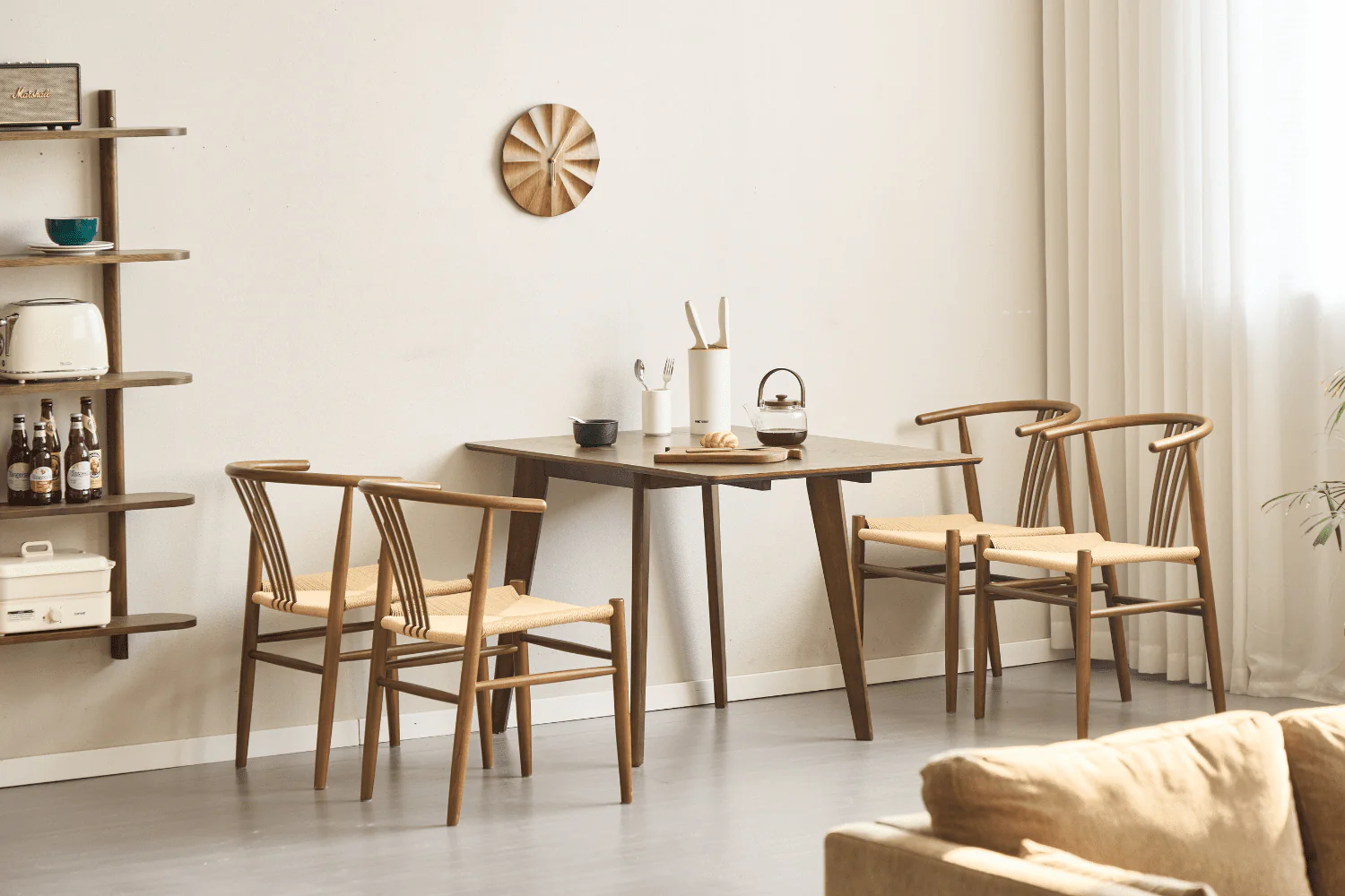 Ezra - Table de salle à manger pliante en chêne fumé avec rallonges en placage chêne laqué - 80/120 x 80 cm - Image 5
