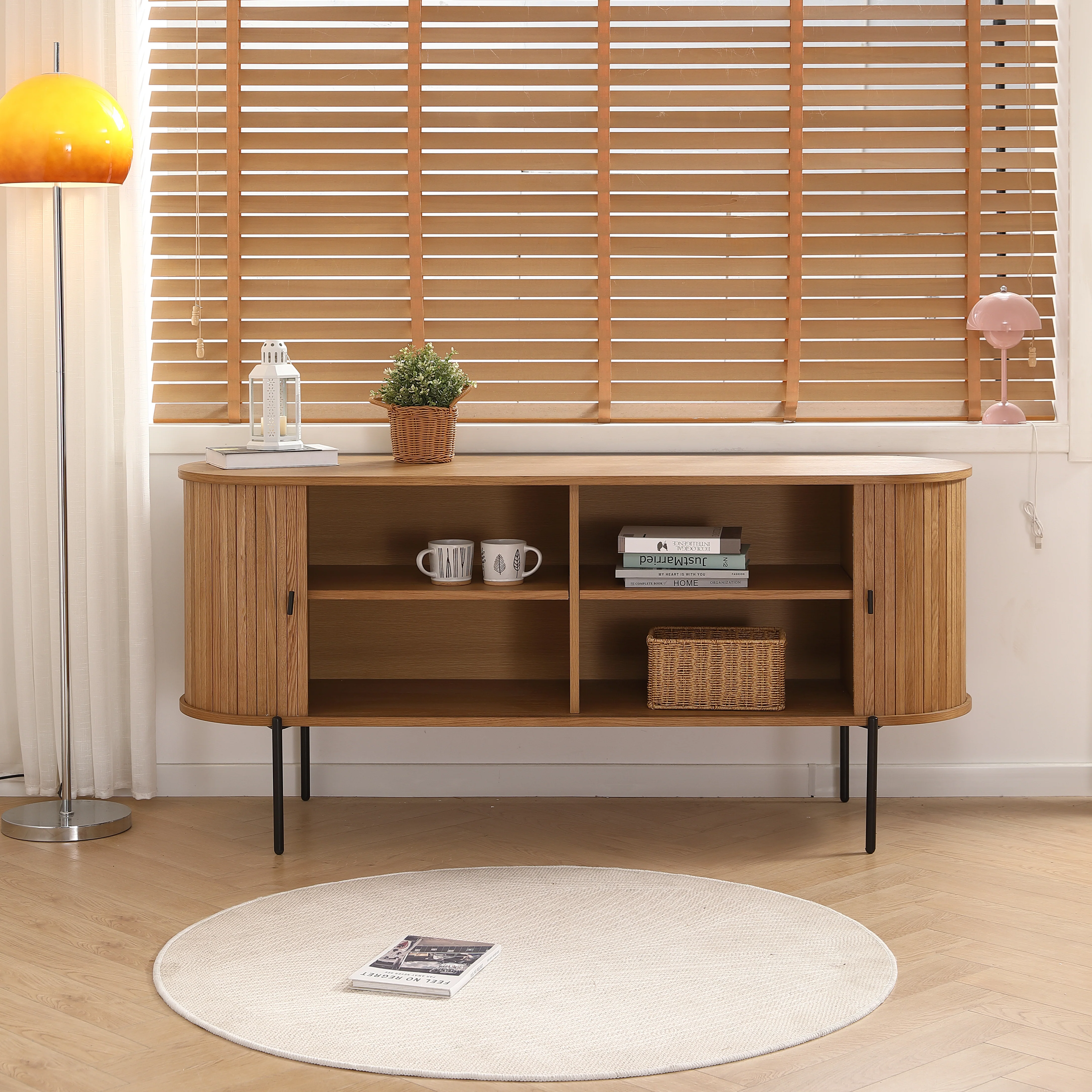Florence - Armoire de rangement à lattes en chêne 160 x 45 x 75 cm - Image 3
