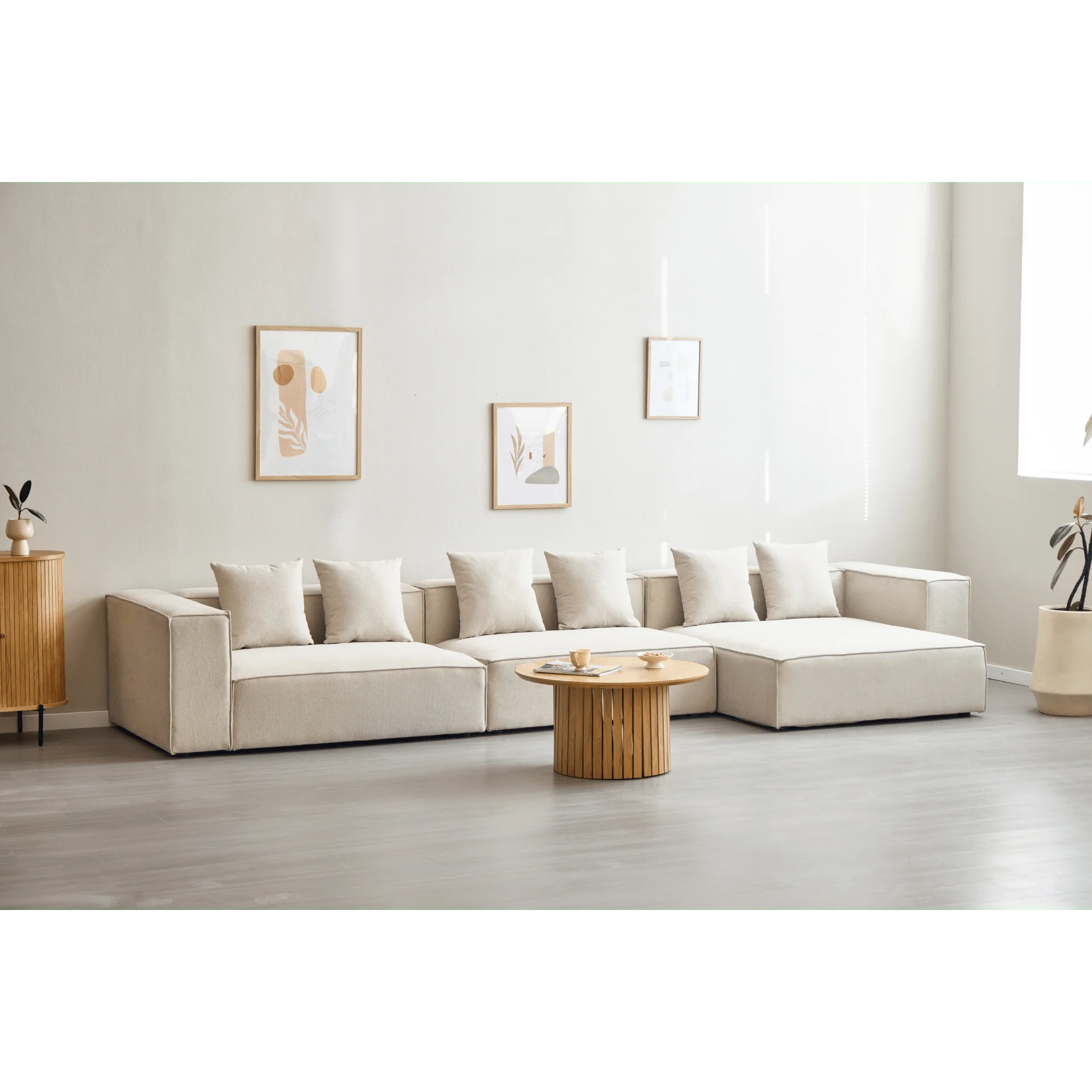 Hailey - Canapé d'angle droit modulable beige avec 3 modules L: 415 x P: 148 x H: 65 cm - Image 2