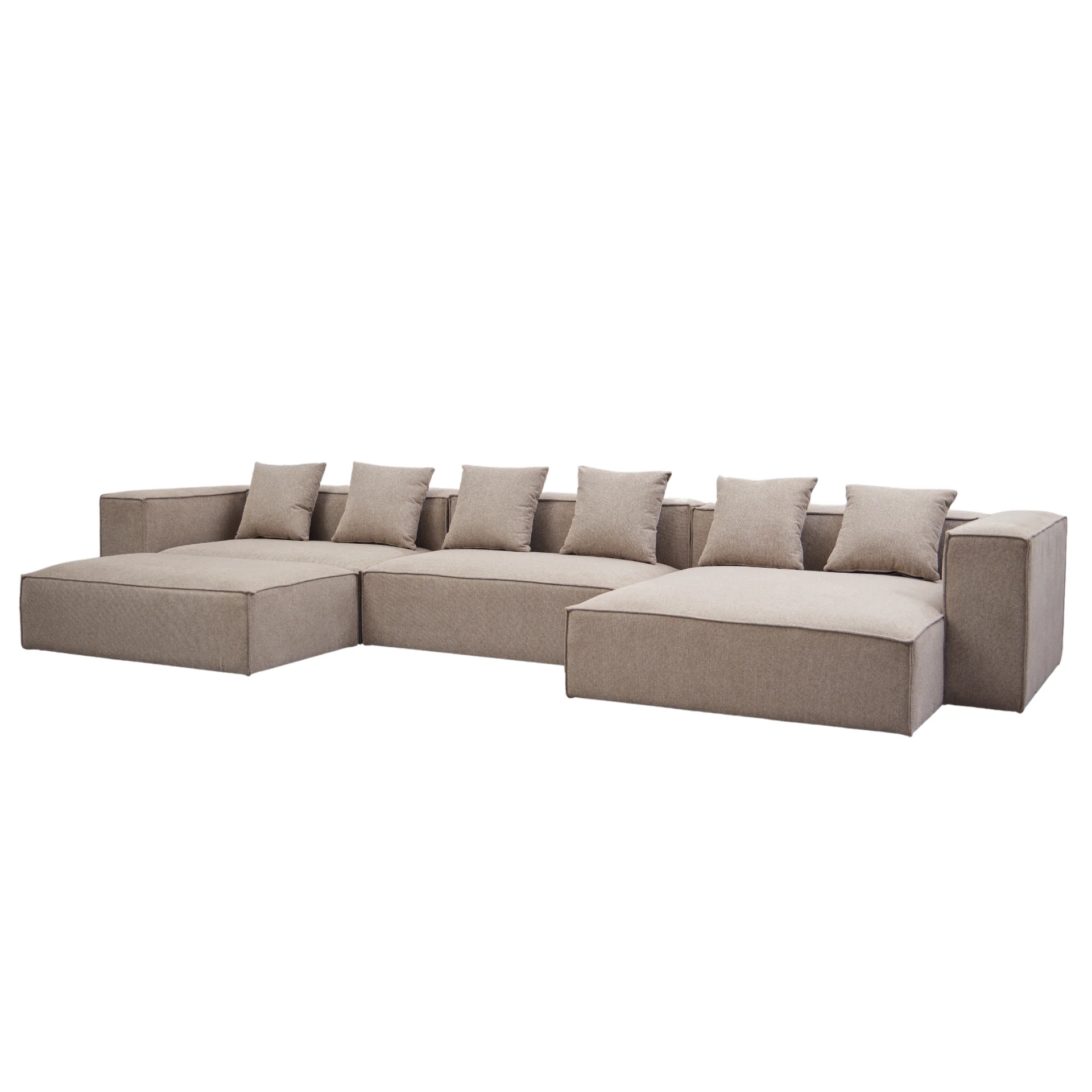 Hailey - Canapé modul chaiselong droit avec pouf en sable L : 415 x P : 172 x H : 65 cm - Image 6