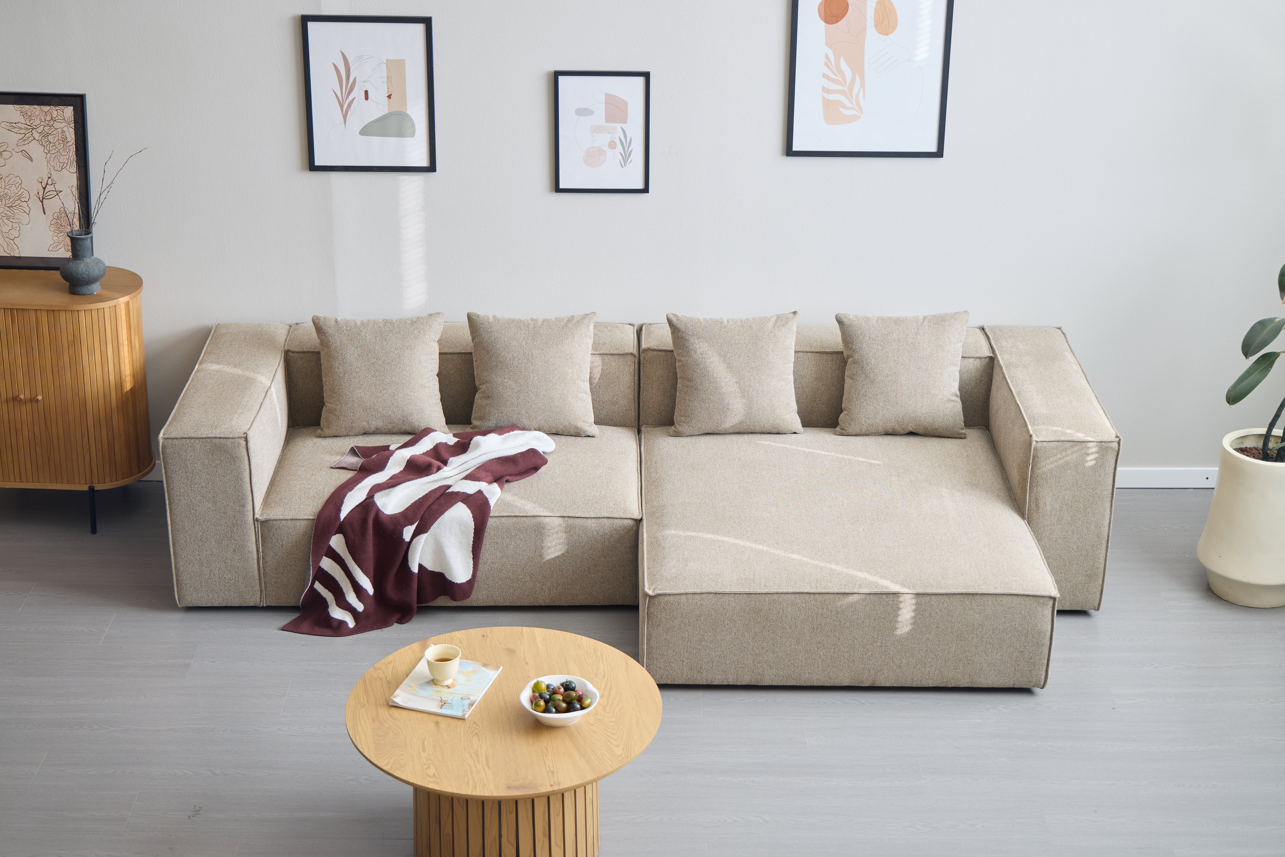 Hailey - Canapé modul chaiselong droit en sable avec 2 modules L : 294 x P : 148 x H : 65 cm - Image 3