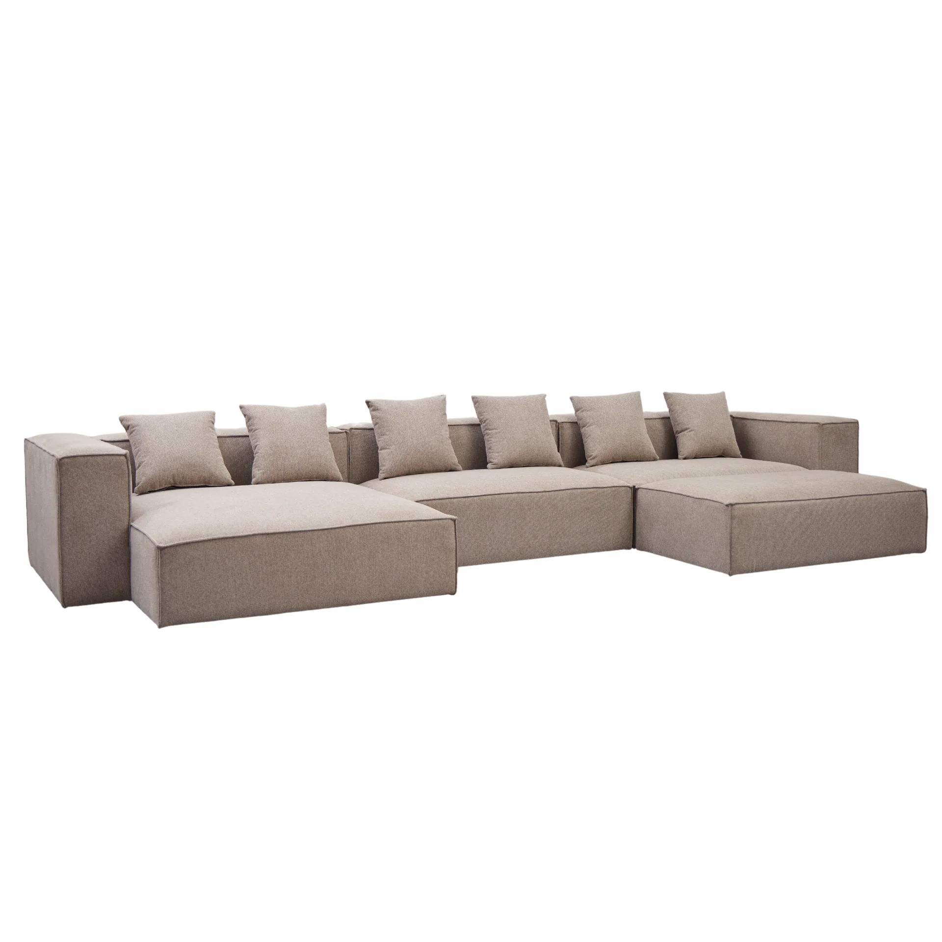 Hailey - Canapé modul chaiselong gauche avec pouf en sable L : 415 x P : 172 x H : 65 cm - Image 6