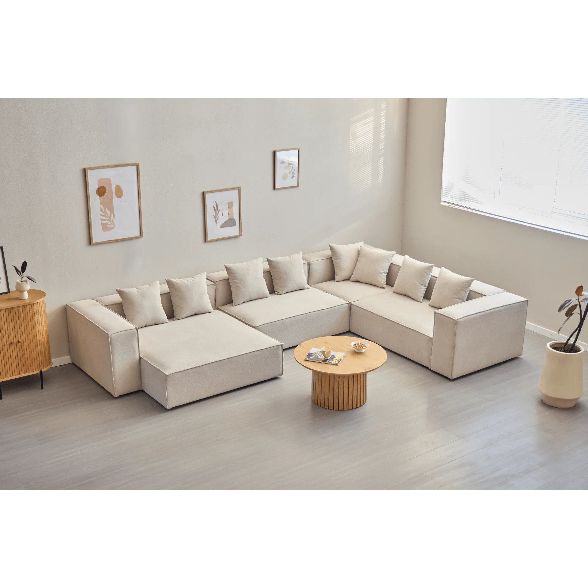 Hailey - Canapé modulaire en U beige avec 4 modules - Méridienne droite L: 368 x P: 247 x H: 65 cm - Image 5