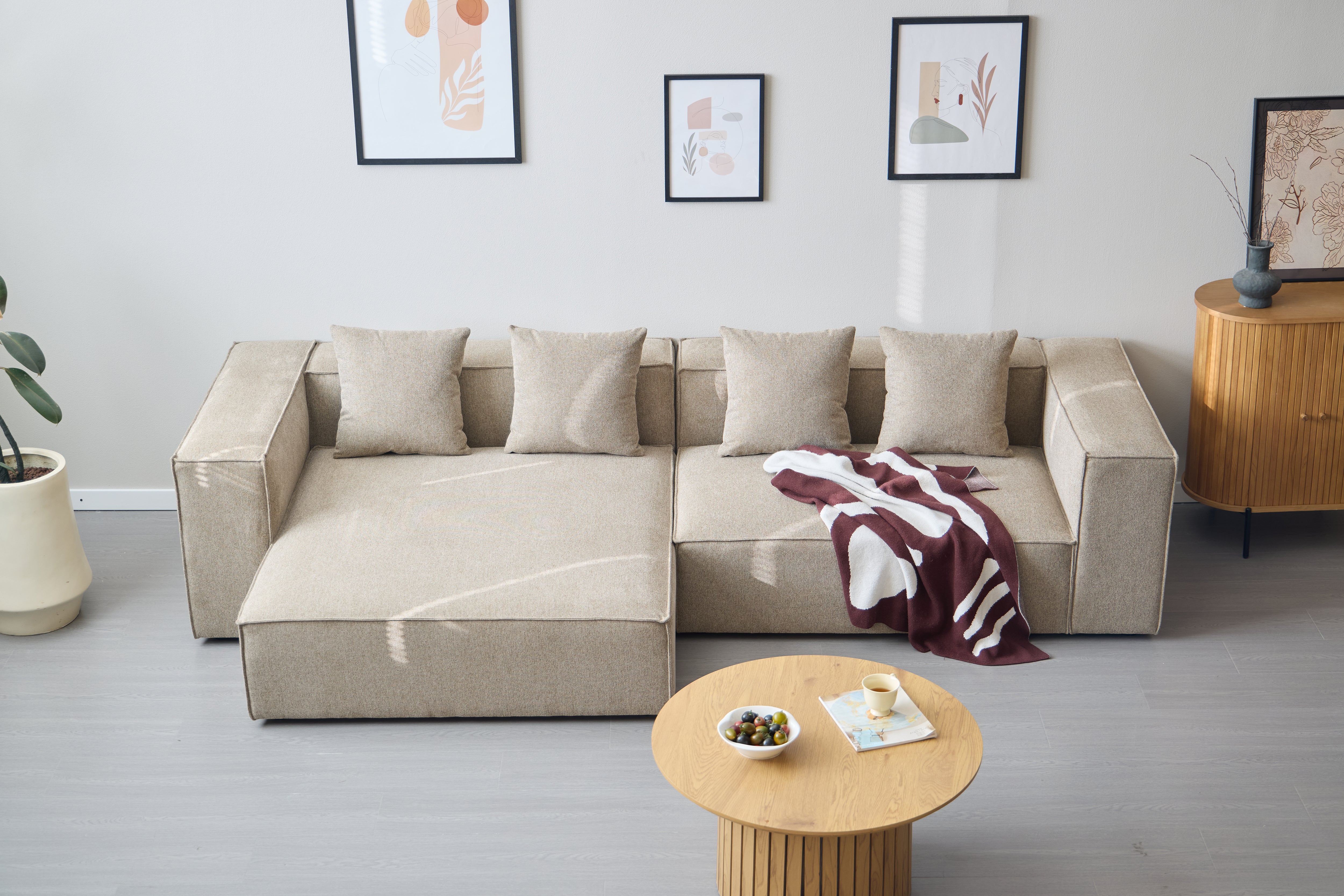 Hailey - Chaiselong modul canapé gauche en sable avec 2 modules L : 294 x P : 148 x H : 65 cm - Image 4