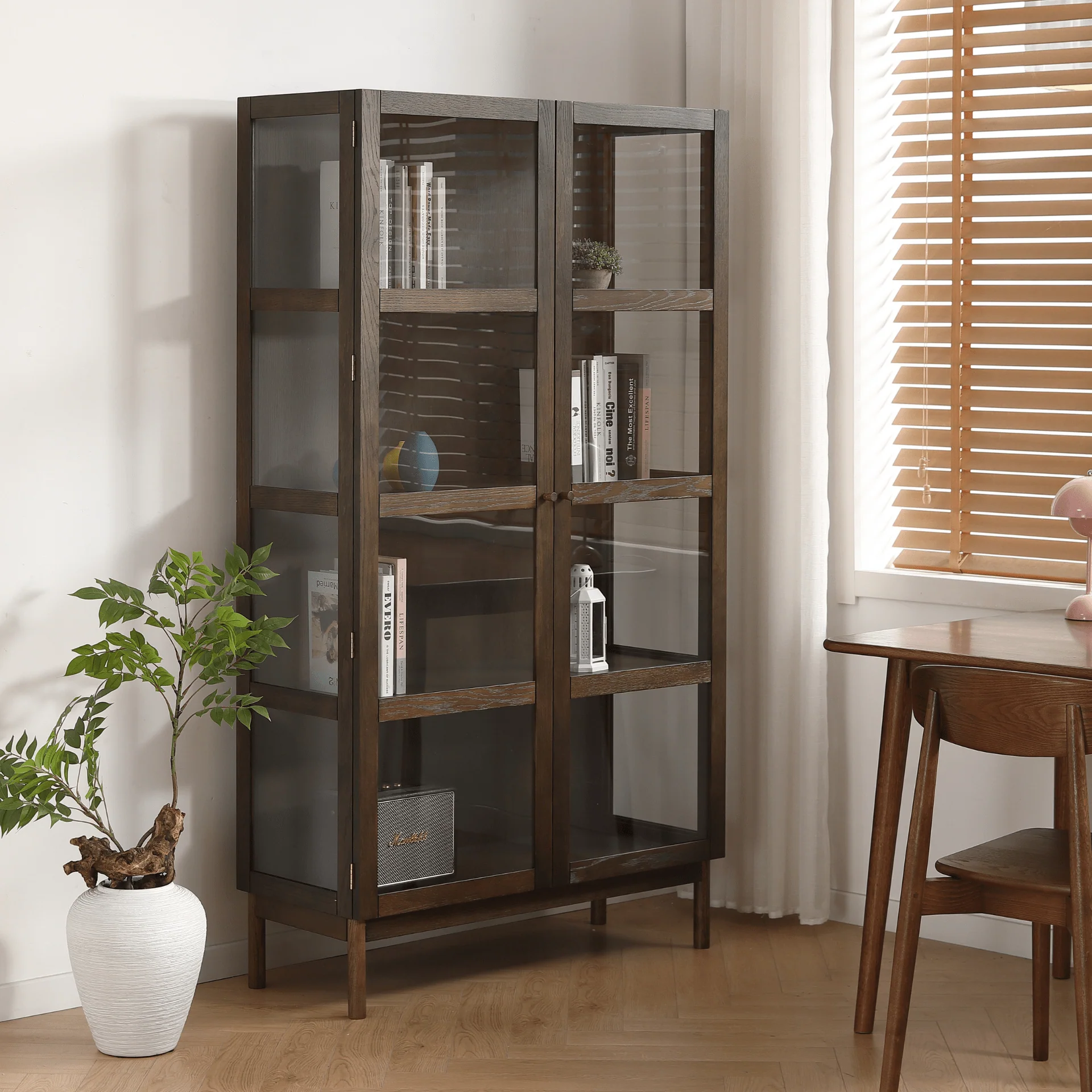 Havana - Vitrine en chêne fumé avec 2 portes - 180 x 40 x 100 cm - Image 3