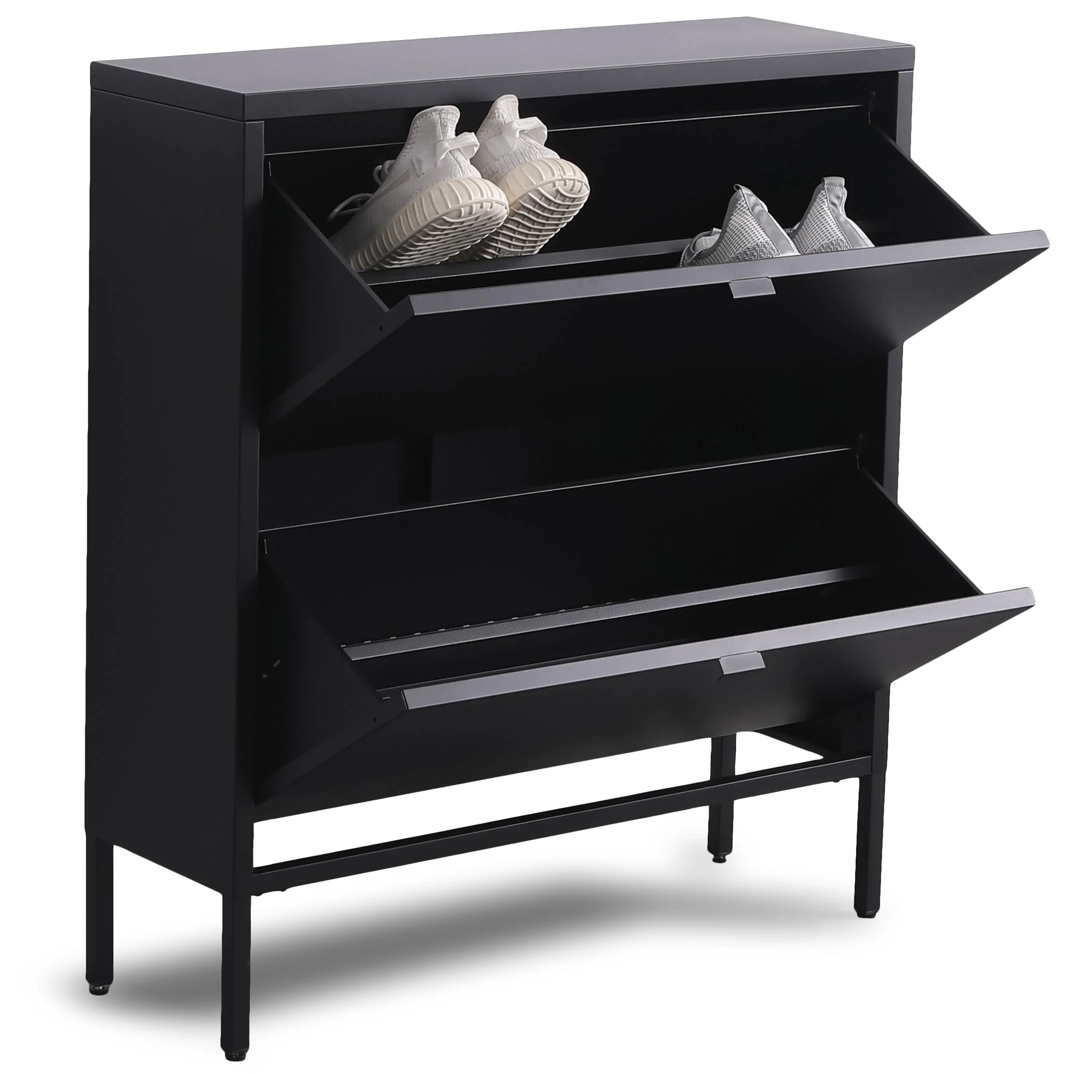 Herman - Meuble à chaussures en métal noir avec 2 compartiments 80 x 26 x 89 cm - Image 5
