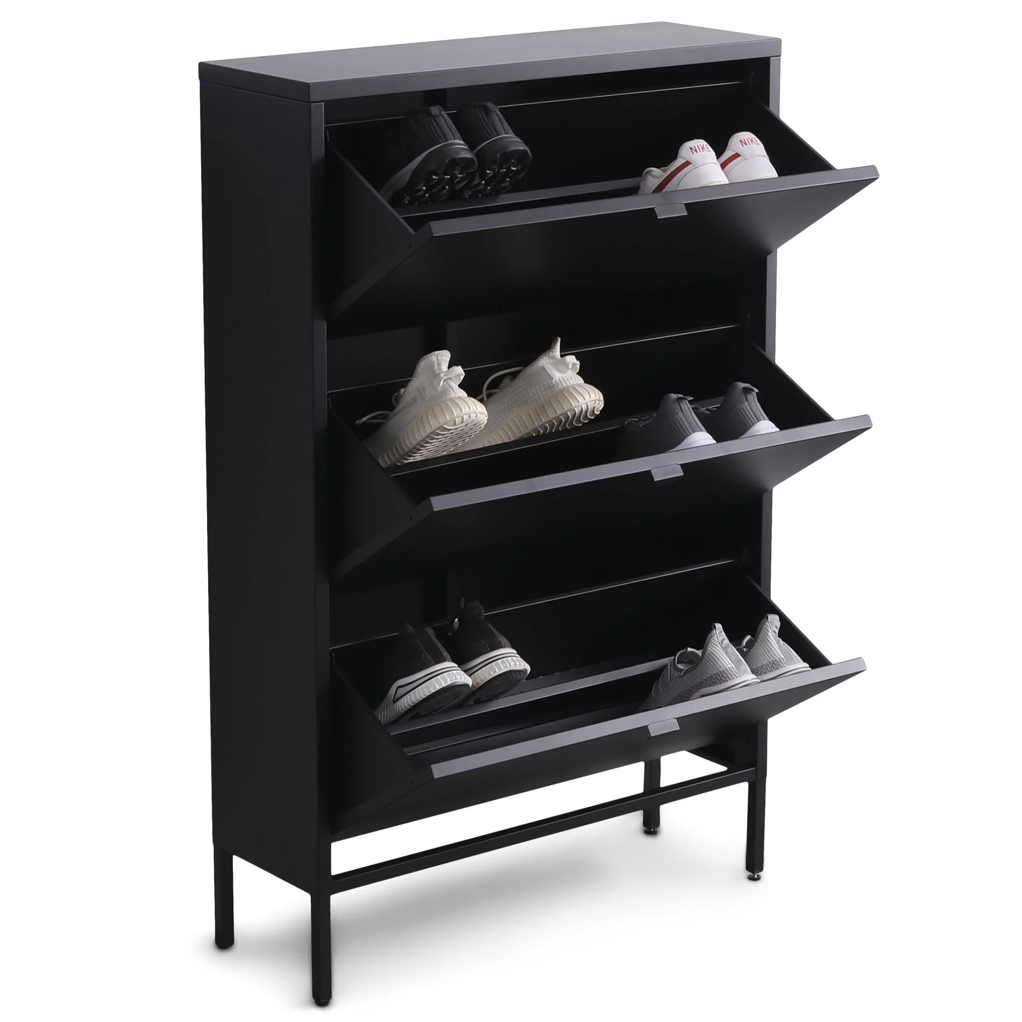 Herman - Meuble à chaussures en métal noir avec 3 compartiments 80 x 26 x 125 cm - Image 5