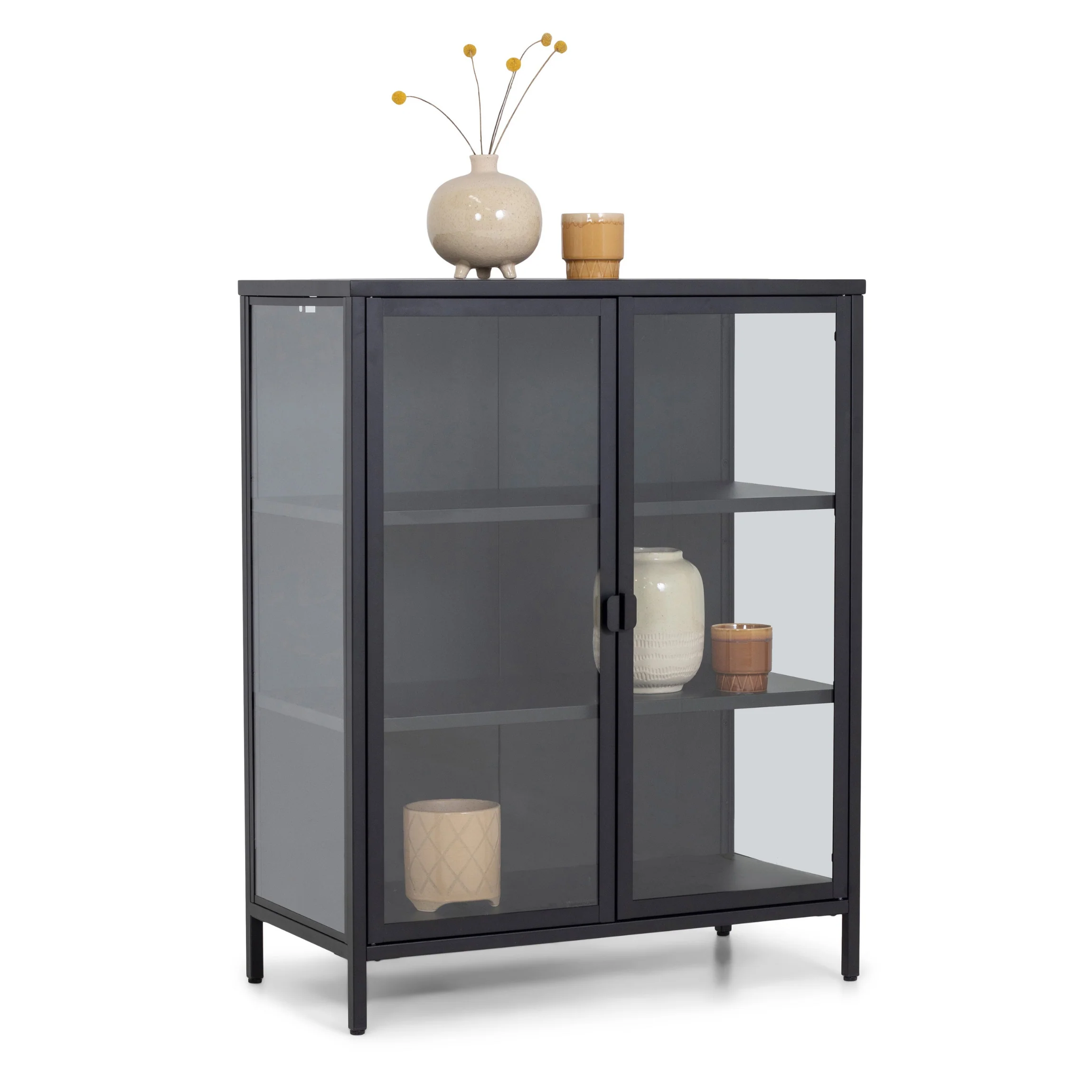 Herman - Meuble de rangement en verre - Métal noir 80 x 40 x 105 cm - Image 4