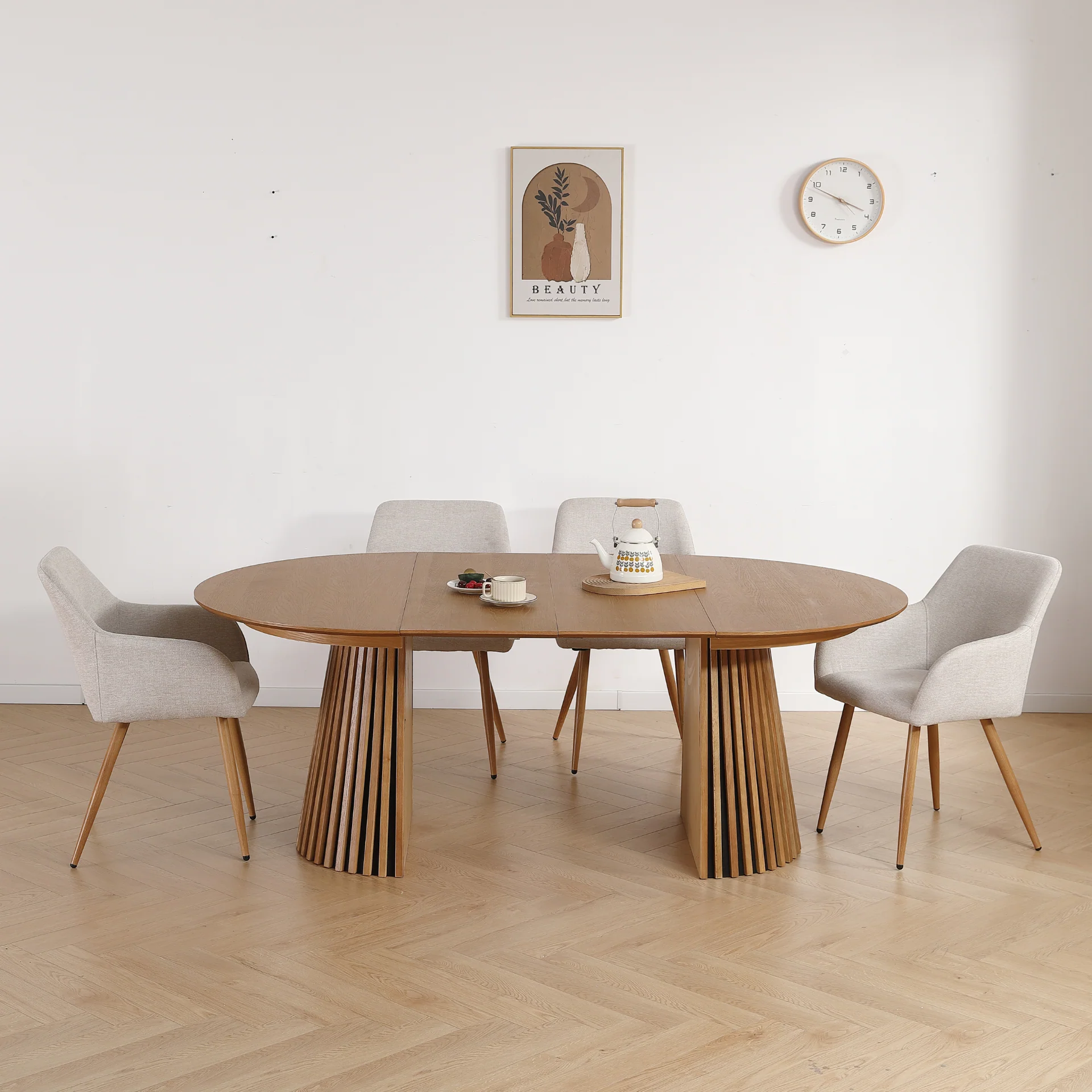 Jenna - Chaise de salle à manger en tissu beige avec aspect chêne - Image 3