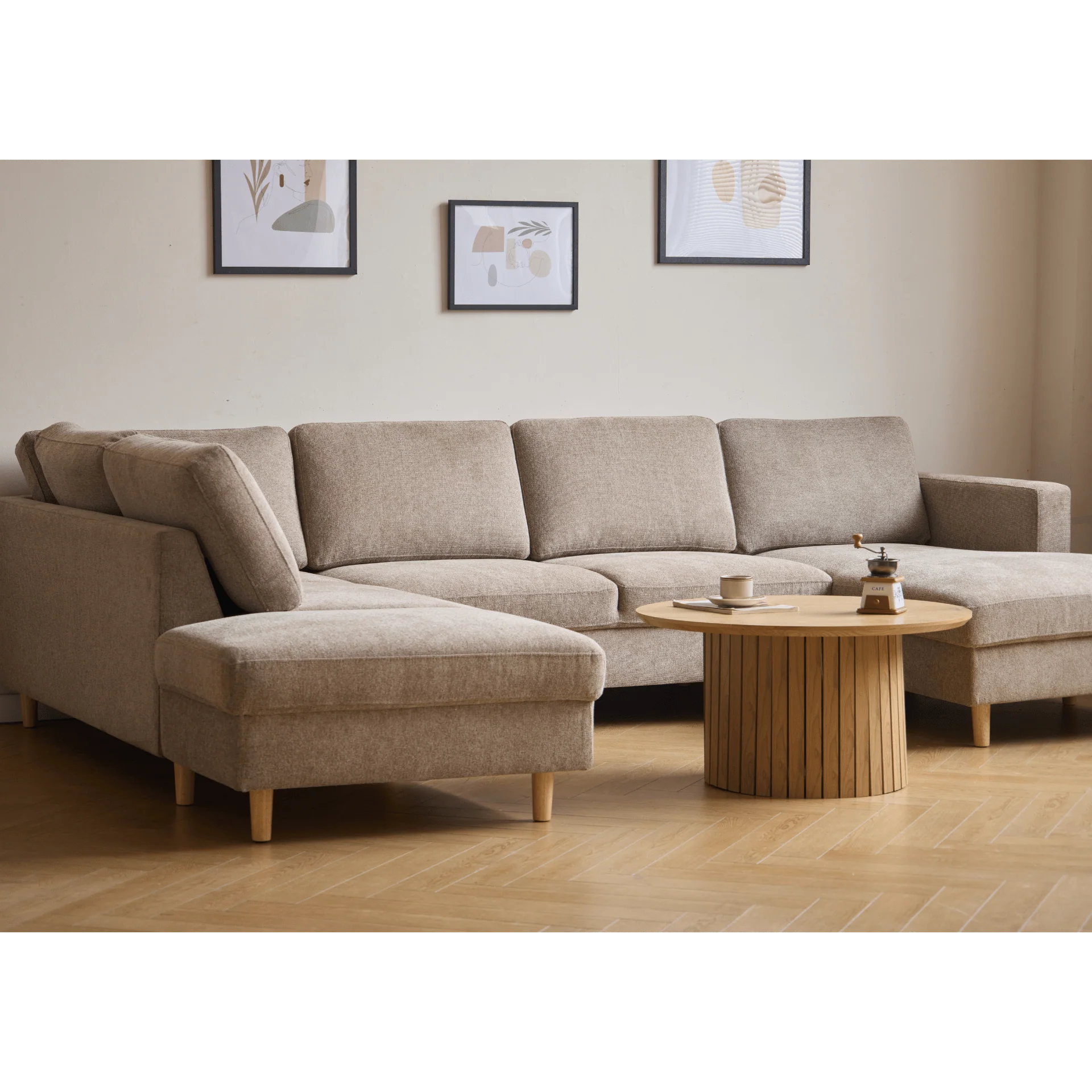 Jennifer - Canapé en U côté droit en couleur sable avec chaise longue - L : 300 x P : 208 x H : 82 cm - Image 6