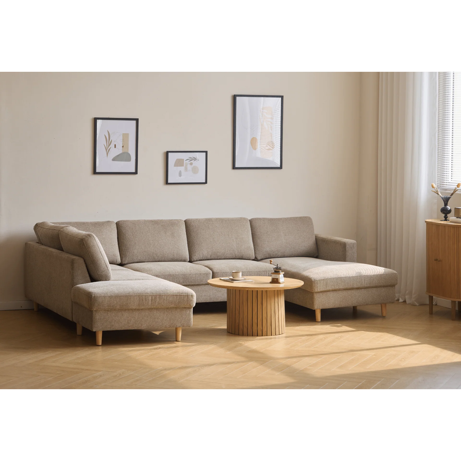 Jennifer - Canapé en U côté droit en couleur sable avec chaise longue - L : 300 x P : 208 x H : 82 cm - Image 7