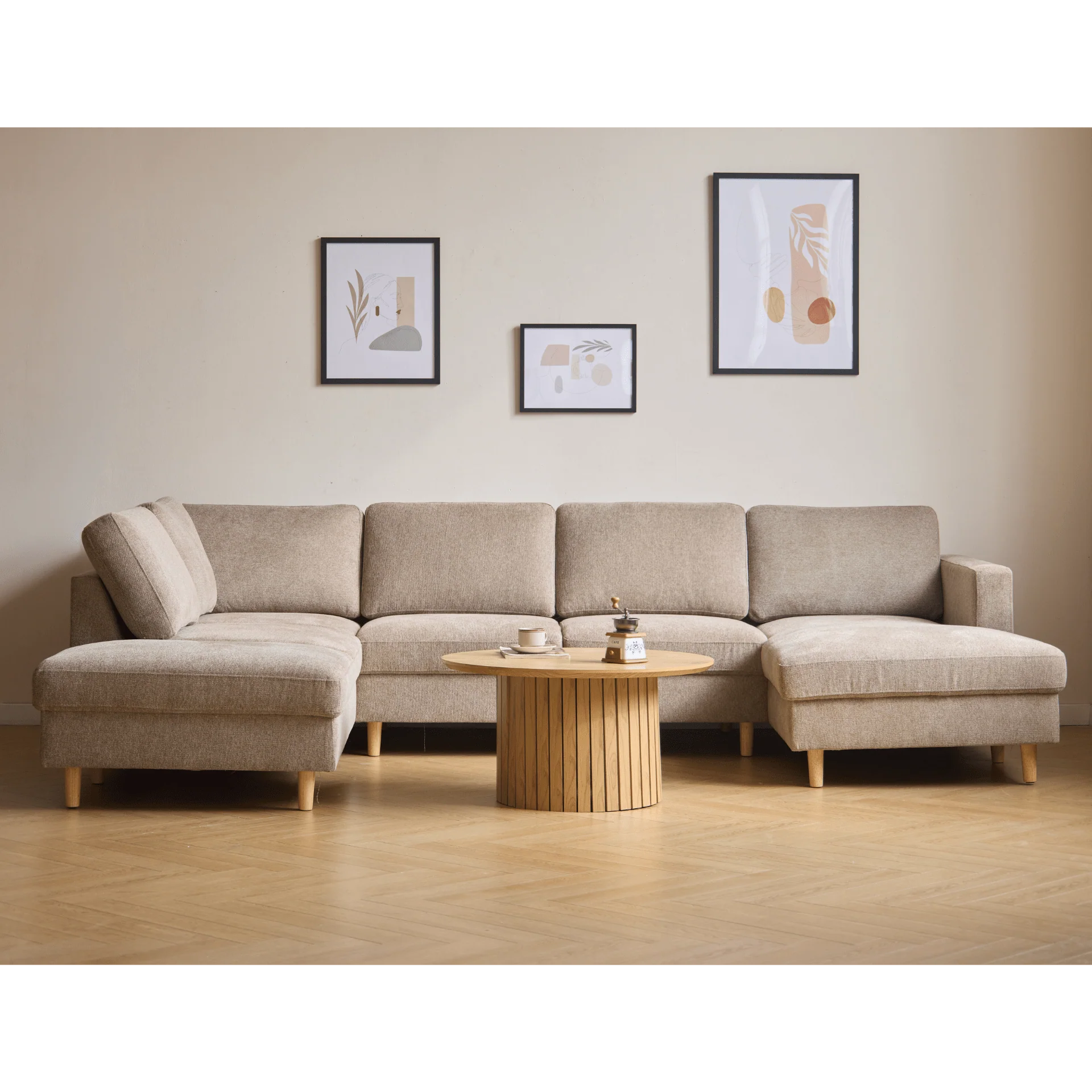 Jennifer - Canapé en U côté droit en couleur sable avec chaise longue - L : 300 x P : 208 x H : 82 cm - Image 9