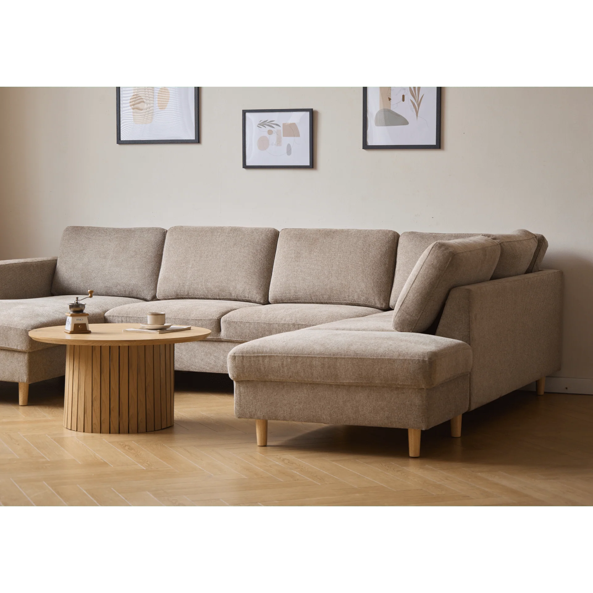 Jennifer canapé en U orientée à gauche en sable avec chaise longue - L : 300 x P : 208 x H : 82 cm - Image 6