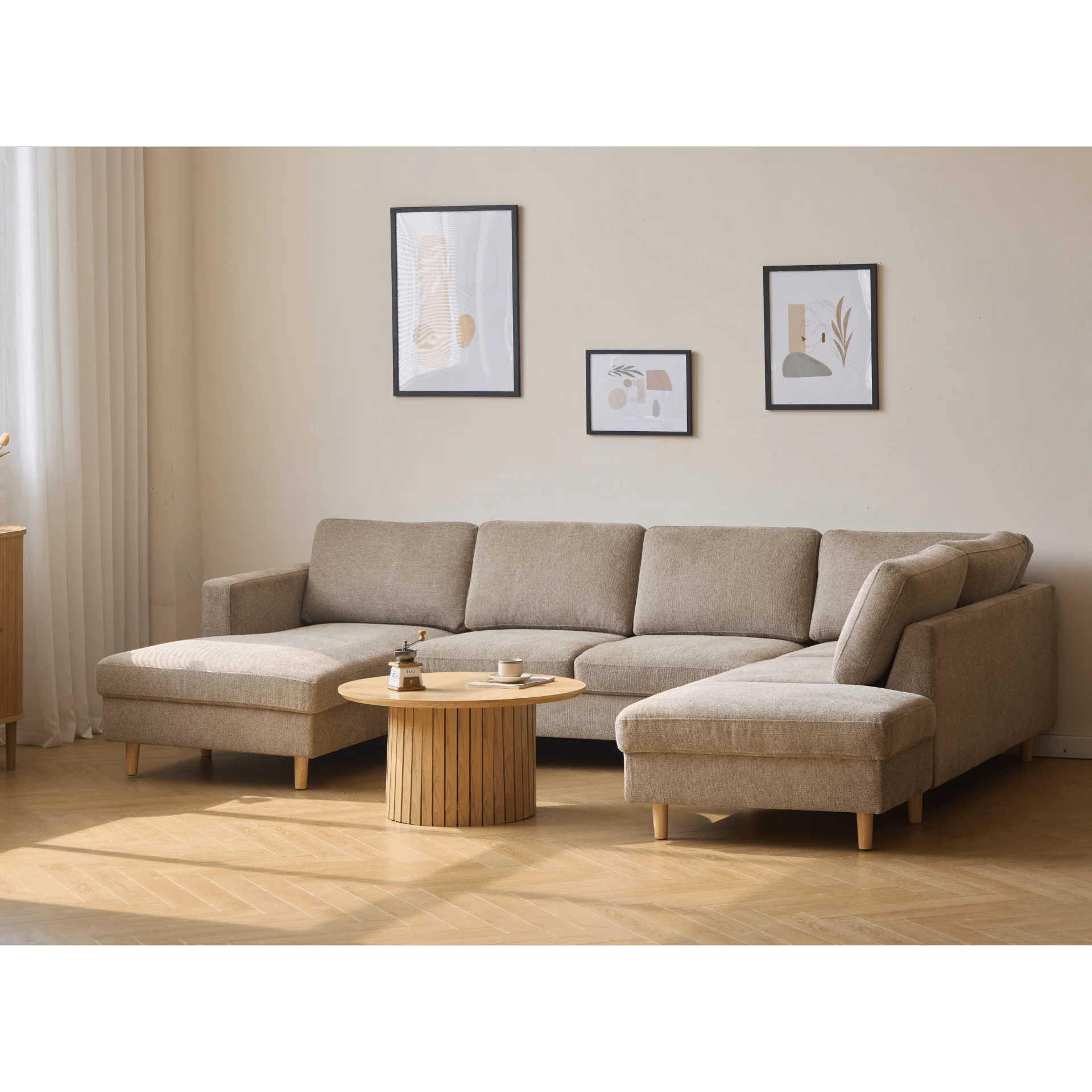 Jennifer canapé en U orientée à gauche en sable avec chaise longue - L : 300 x P : 208 x H : 82 cm - Image 7
