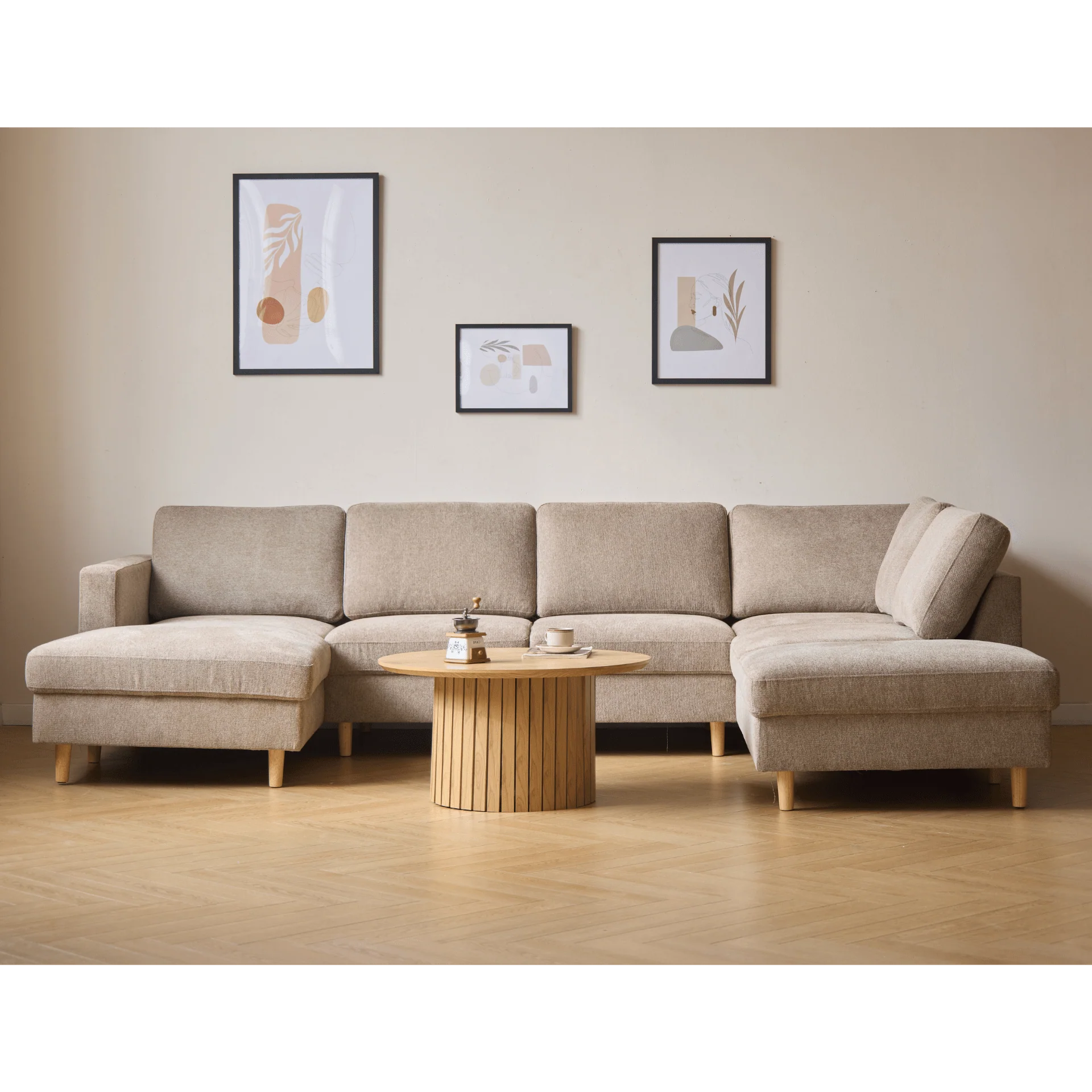 Jennifer canapé en U orientée à gauche en sable avec chaise longue - L : 300 x P : 208 x H : 82 cm - Image 9
