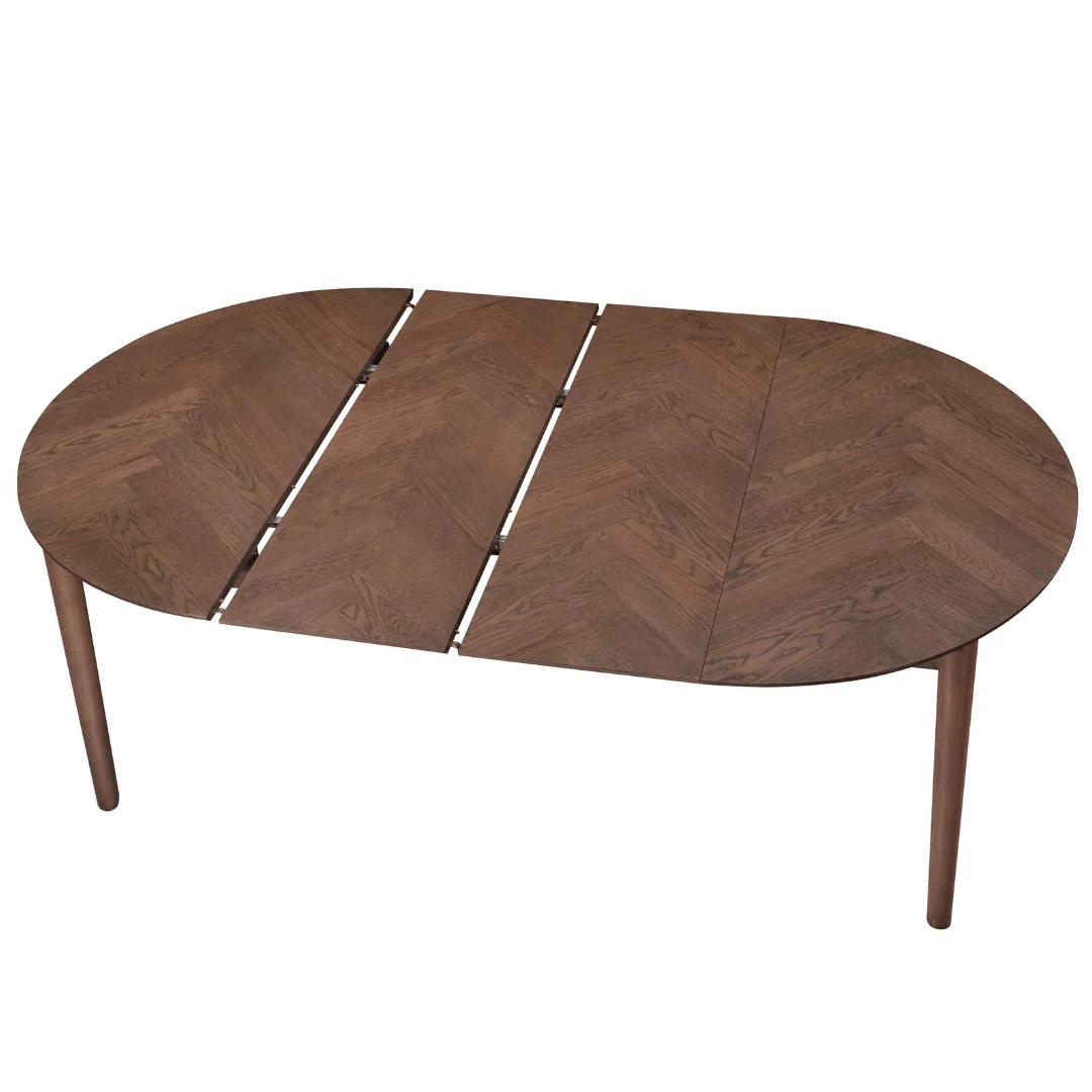 Joshua - Table à manger ronde en placage chêne fumé avec rallonge 120/160/200 cm - Inclus 2 rallonges - Image 4