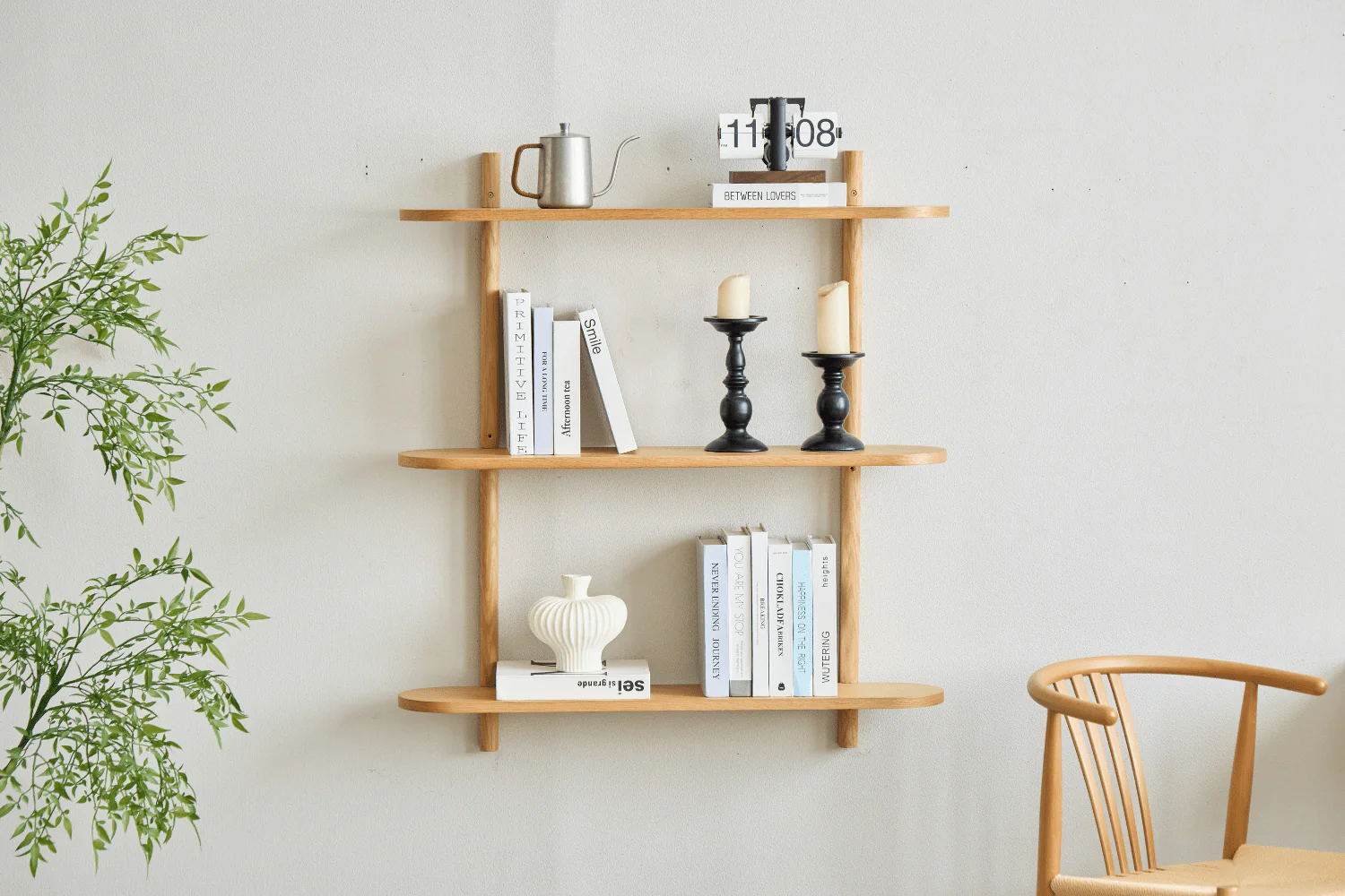 Juliet etagere murale en chene avec 3 etageres H 100 x P 22 x L 90 cm - Image 2