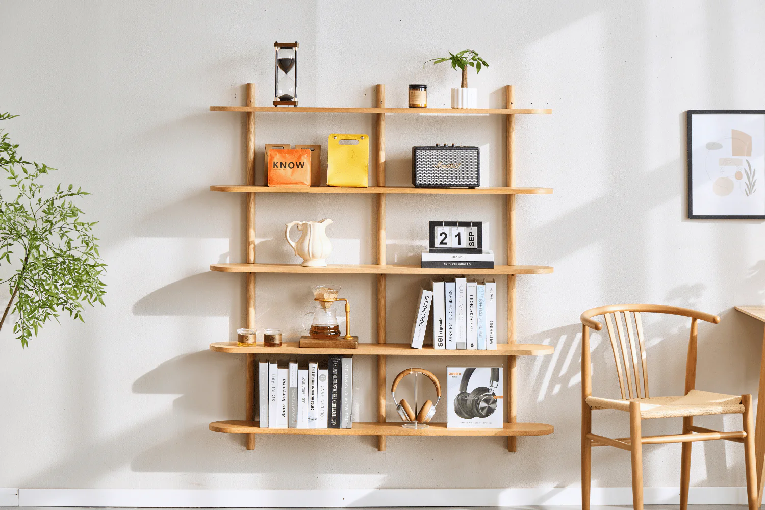 Juliet etagere murale en chene avec 5 etageres H 140 x P 22 x L 130 cm - Image 2