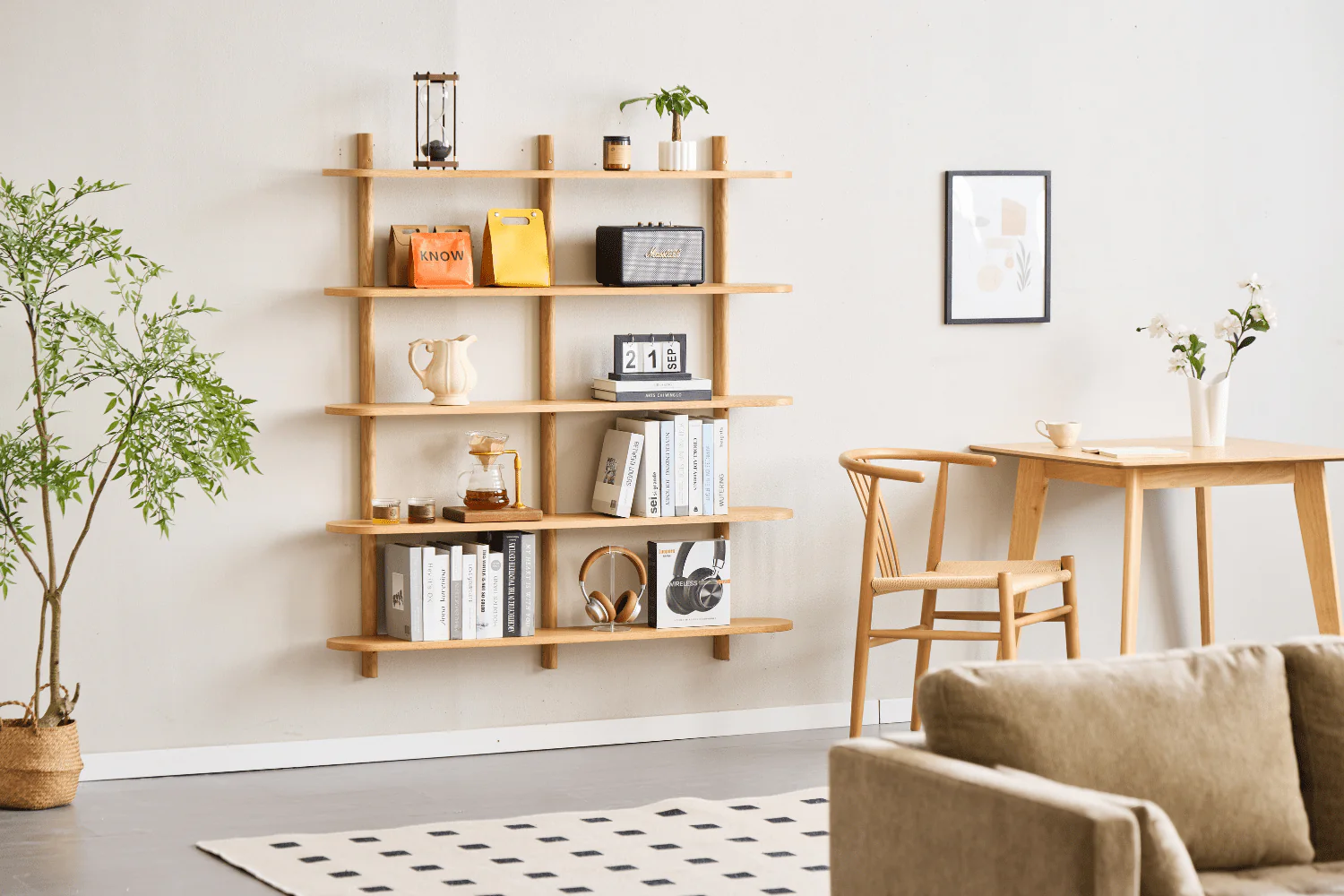 Juliet etagere murale en chene avec 5 etageres H 140 x P 22 x L 130 cm - Image 3