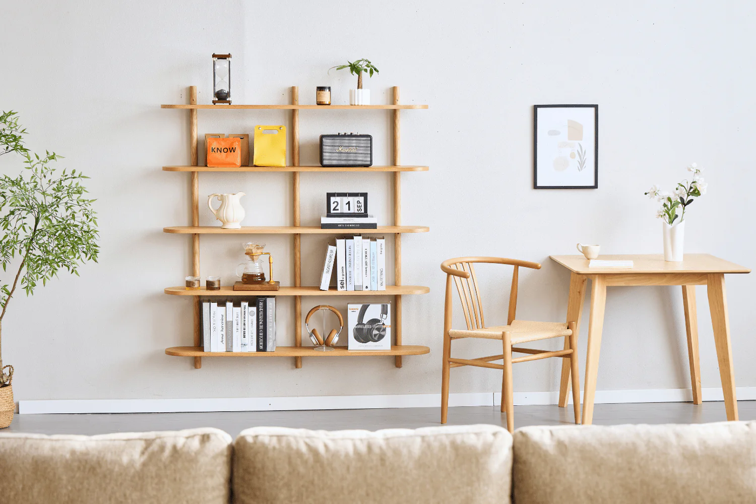 Juliet etagere murale en chene avec 5 etageres H 140 x P 22 x L 130 cm - Image 4