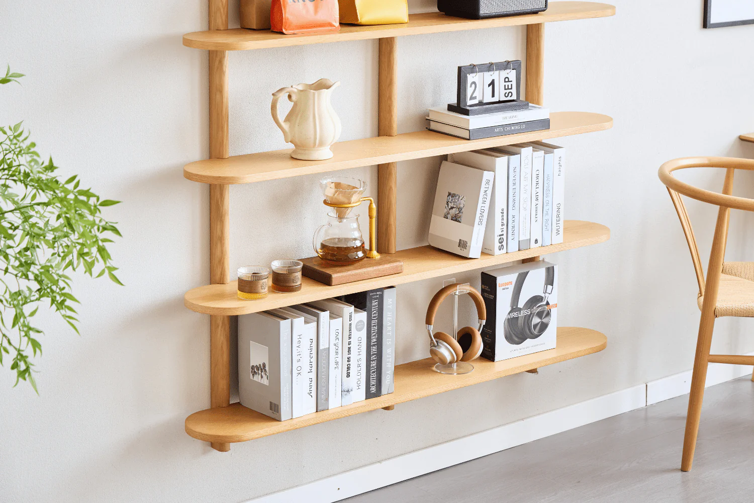 Juliet etagere murale en chene avec 5 etageres H 140 x P 22 x L 130 cm - Image 5