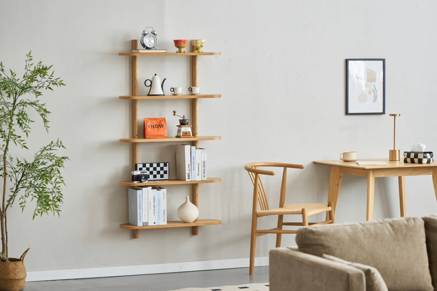 Etagère murale Juliet en chêne avec 5 étagères H:140 x L:22 x L:75 cm - Image 5